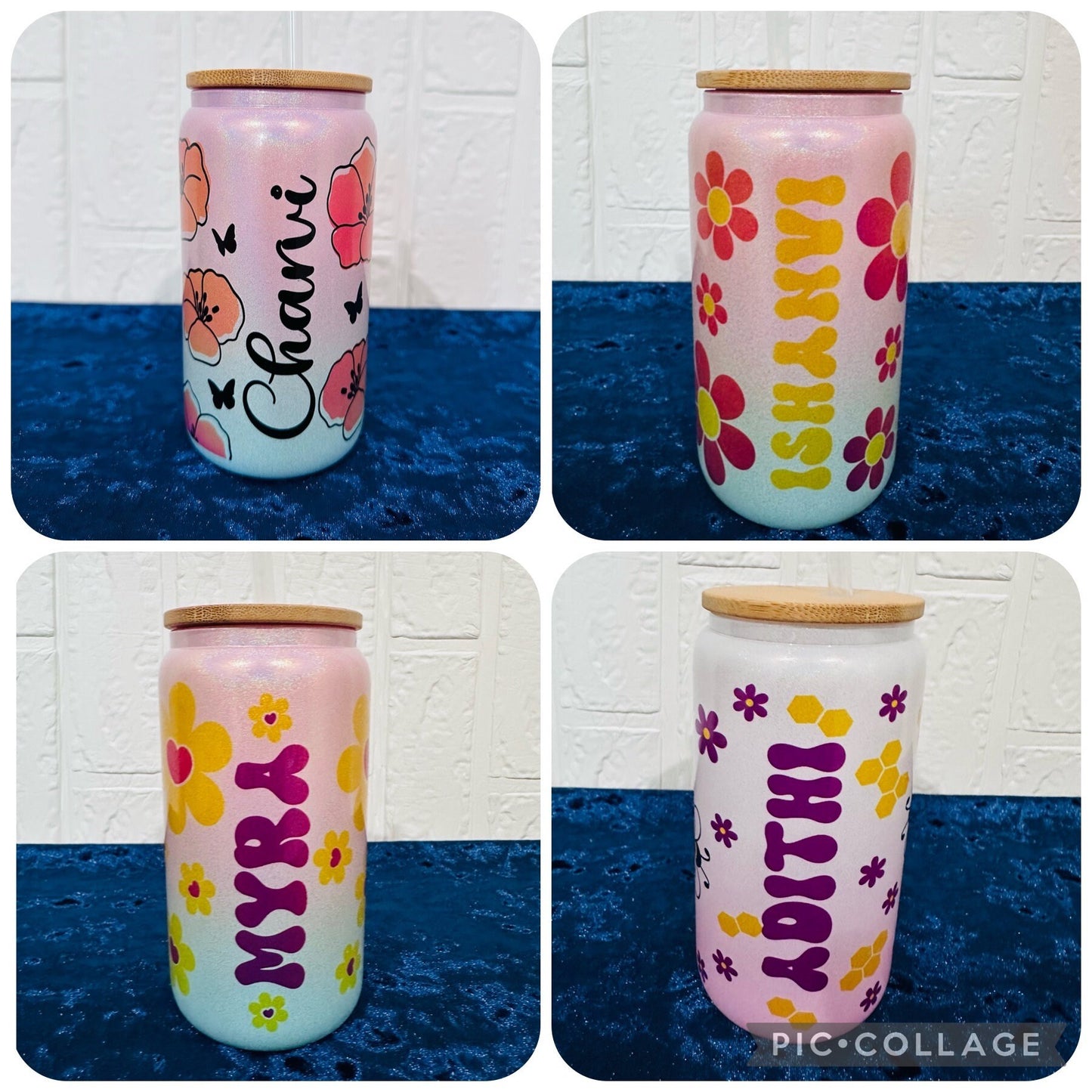 16oz Libby Glass can, Gradient Blue Pink Glass can, Gifts for Girls, Shimmer Glass Tumbler, 16oz Glass Tumbler, Daisy Glass Tumbler