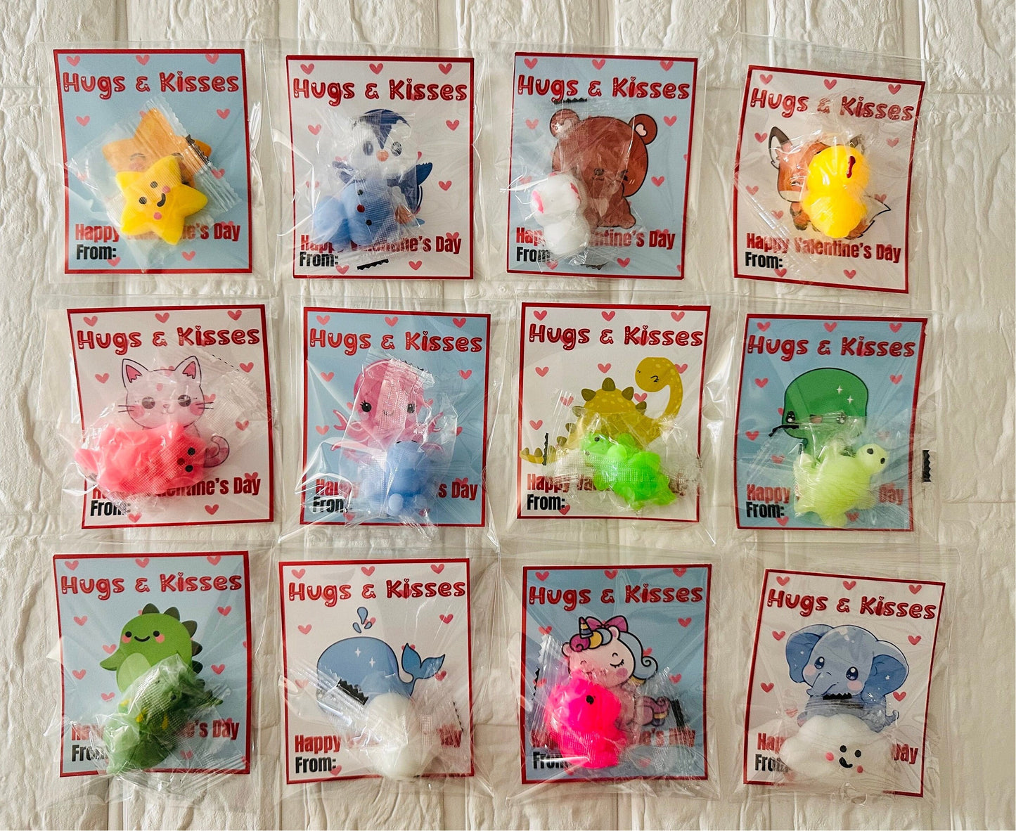 Kids Classroom Valentines,Squishy Valentines,kawaii Mochi Squishy Cards,Mixed Squishy Holders,Squishy holder cards,Valentine Kawaii Squishy