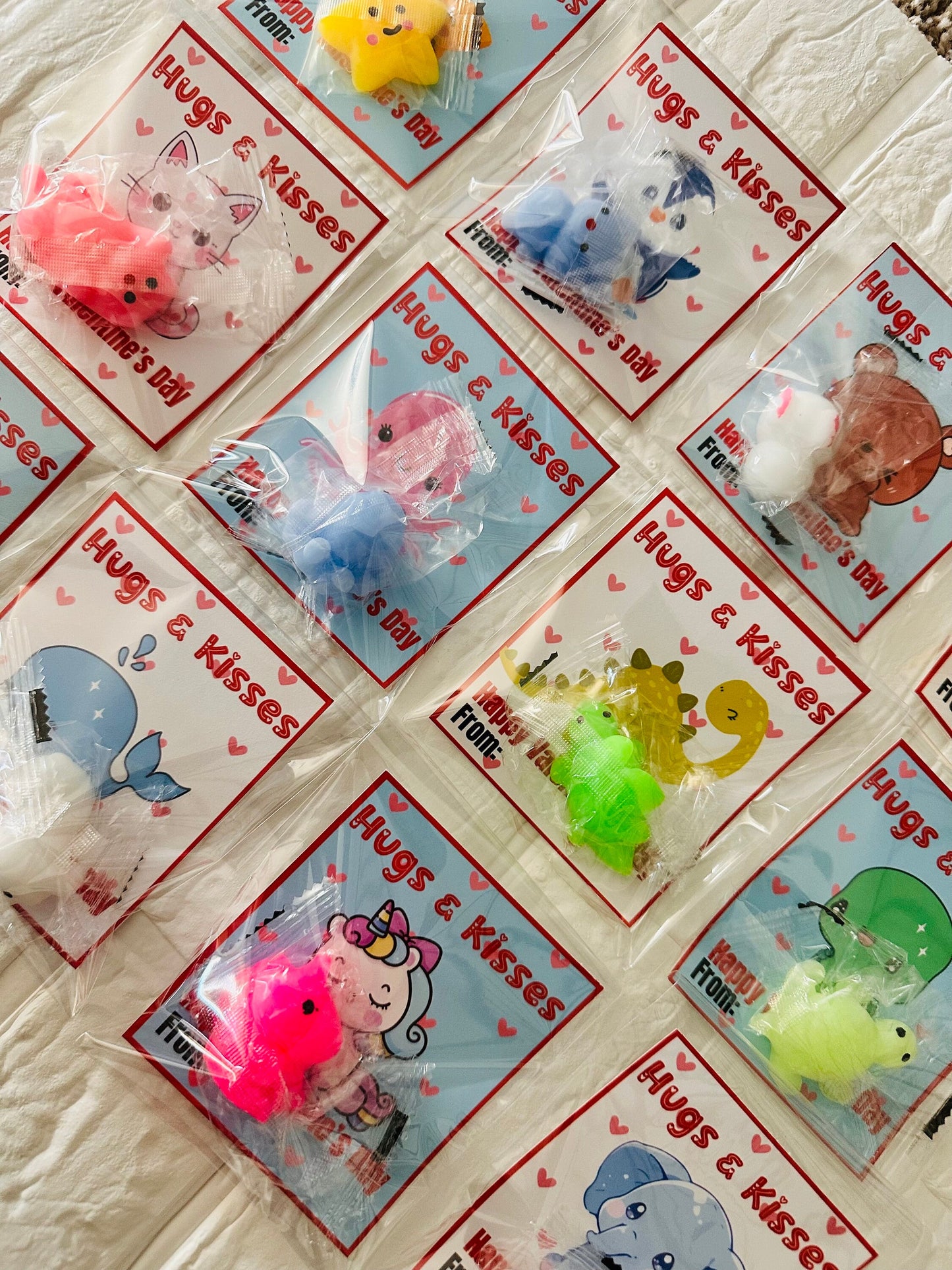 Kids Classroom Valentines,Squishy Valentines,kawaii Mochi Squishy Cards,Mixed Squishy Holders,Squishy holder cards,Valentine Kawaii Squishy