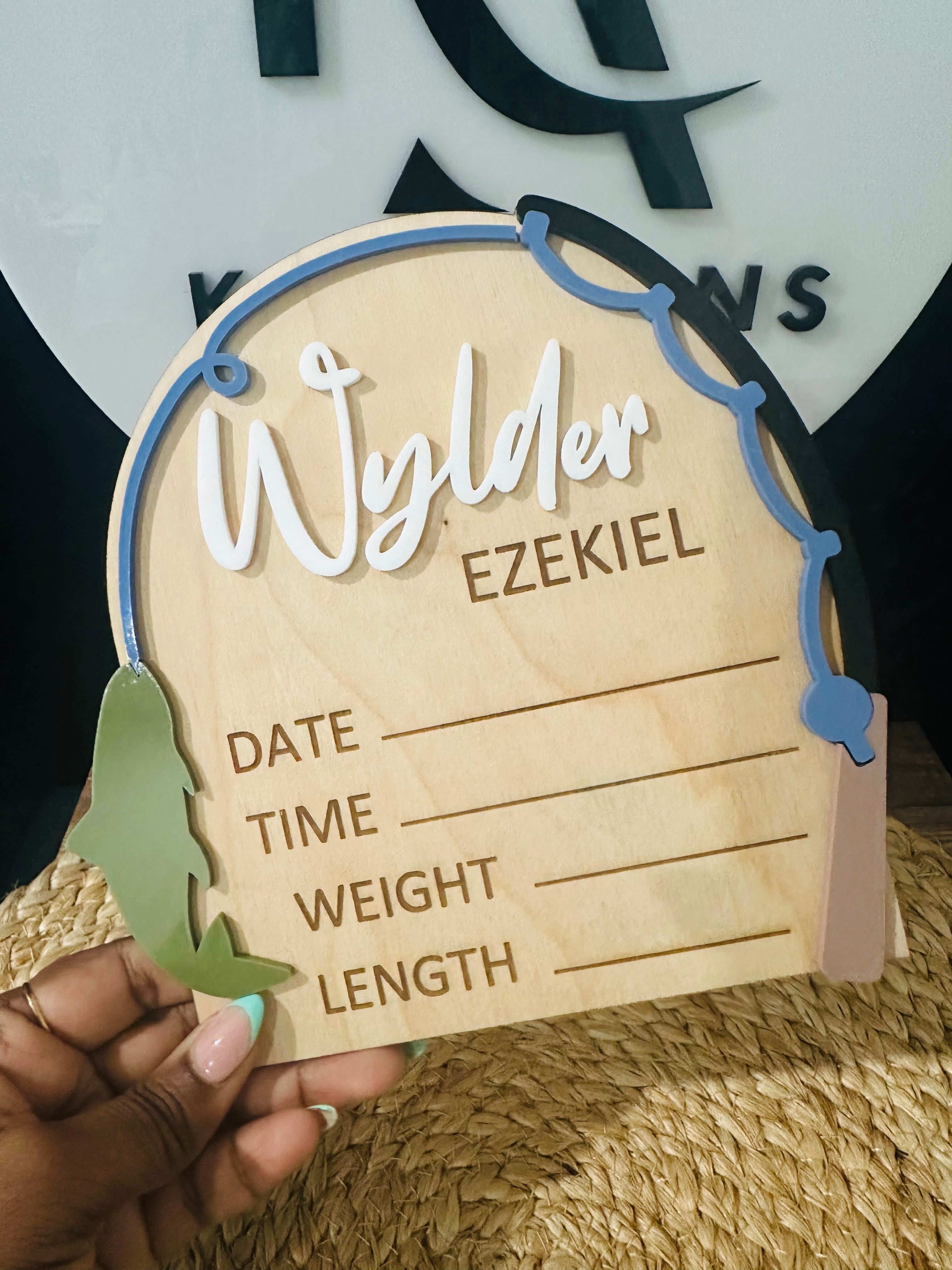 Personalized Fishing-Themed Baby Birth Announcement Sign