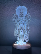 Lord Satyanarayana 3D LED night light glowing white-blue on round wooden base - laser engraved acrylic lamp by RA Kreations