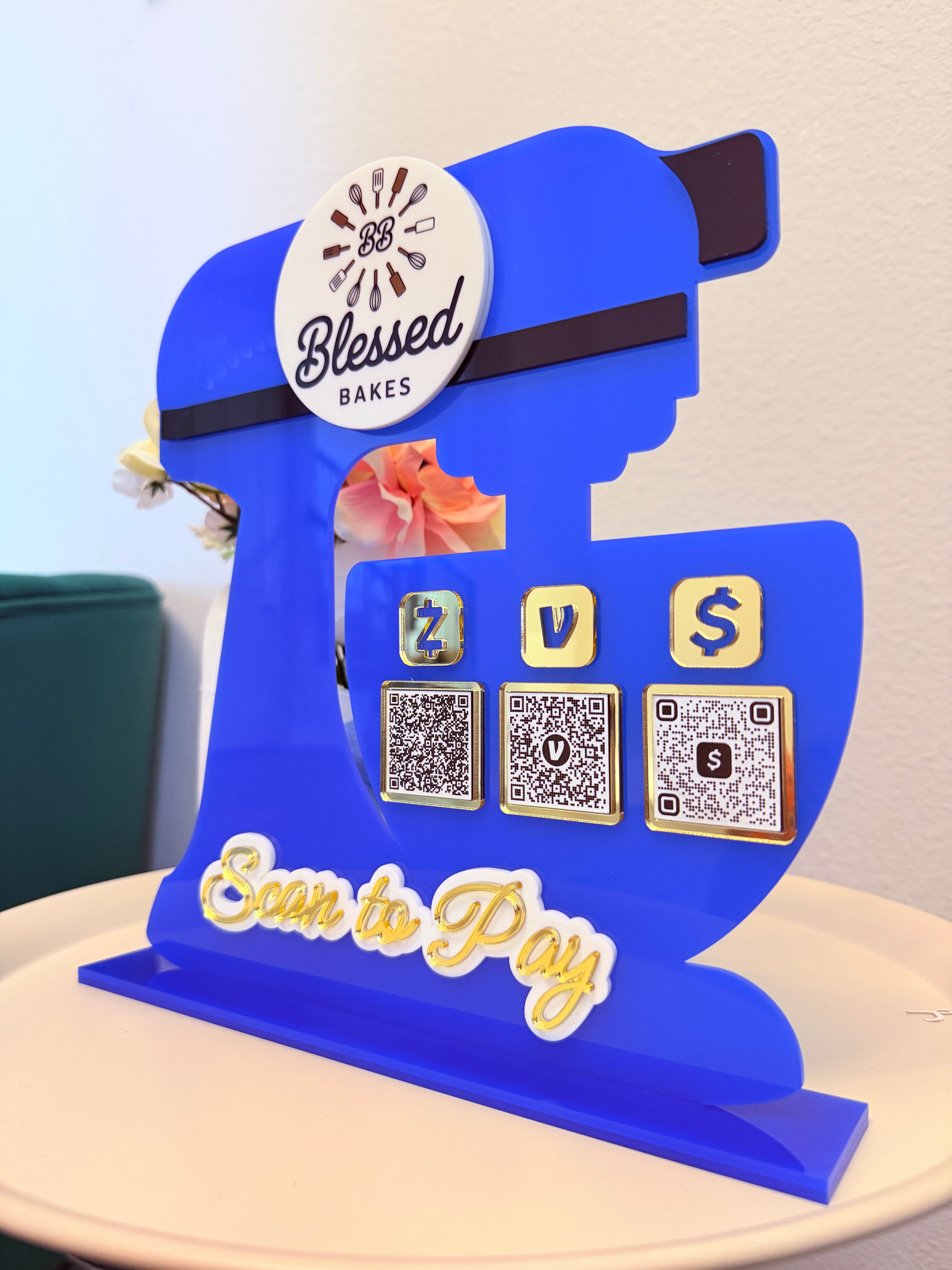 Custom Acrylic Stand Mixer QR Sign for Business – Payments, Socials & More