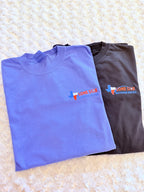 Custom DTF t-shirts with Lone Star Restroom Rentals logo in blue and black