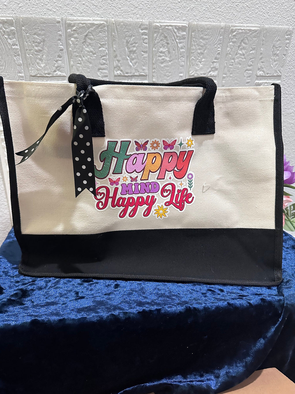 Happy Mind Happy Life Summer Tote Bag, Summer Tote Bag, Tote Bag, Essential Bag, Summer Vacation Bag, Beach Bag, Travel Bag, Canvas tote Bag