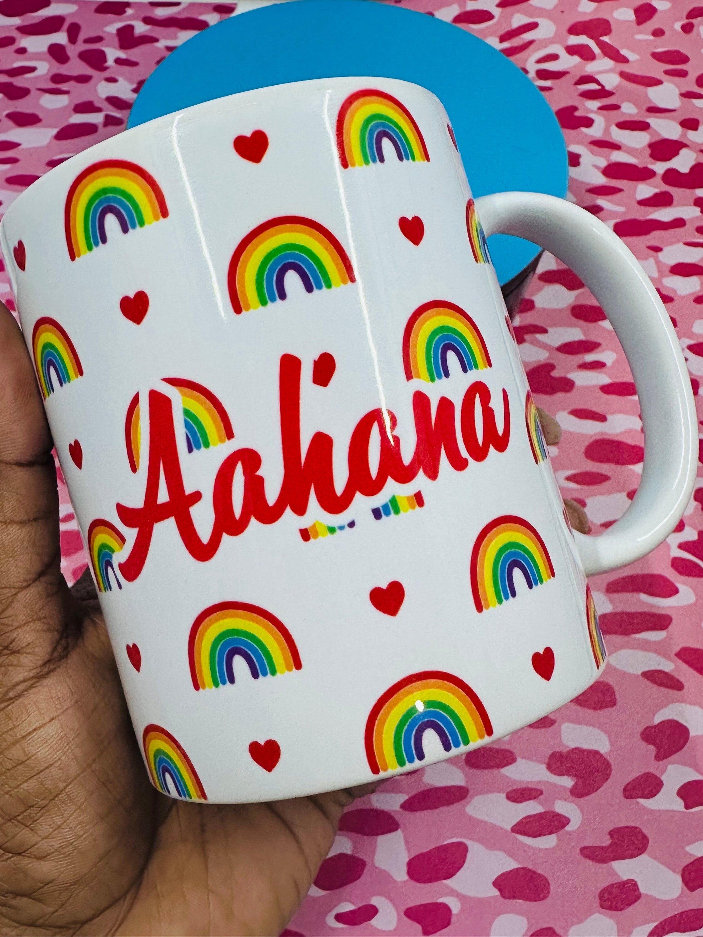 Personalized Mug, Rainbow Mug, 11oz Mug, Return Gifts, Kids Mugs, Kids Return Gifts, Kids Drinkware, Custom Return Gifts, Rainbow theme Mugs