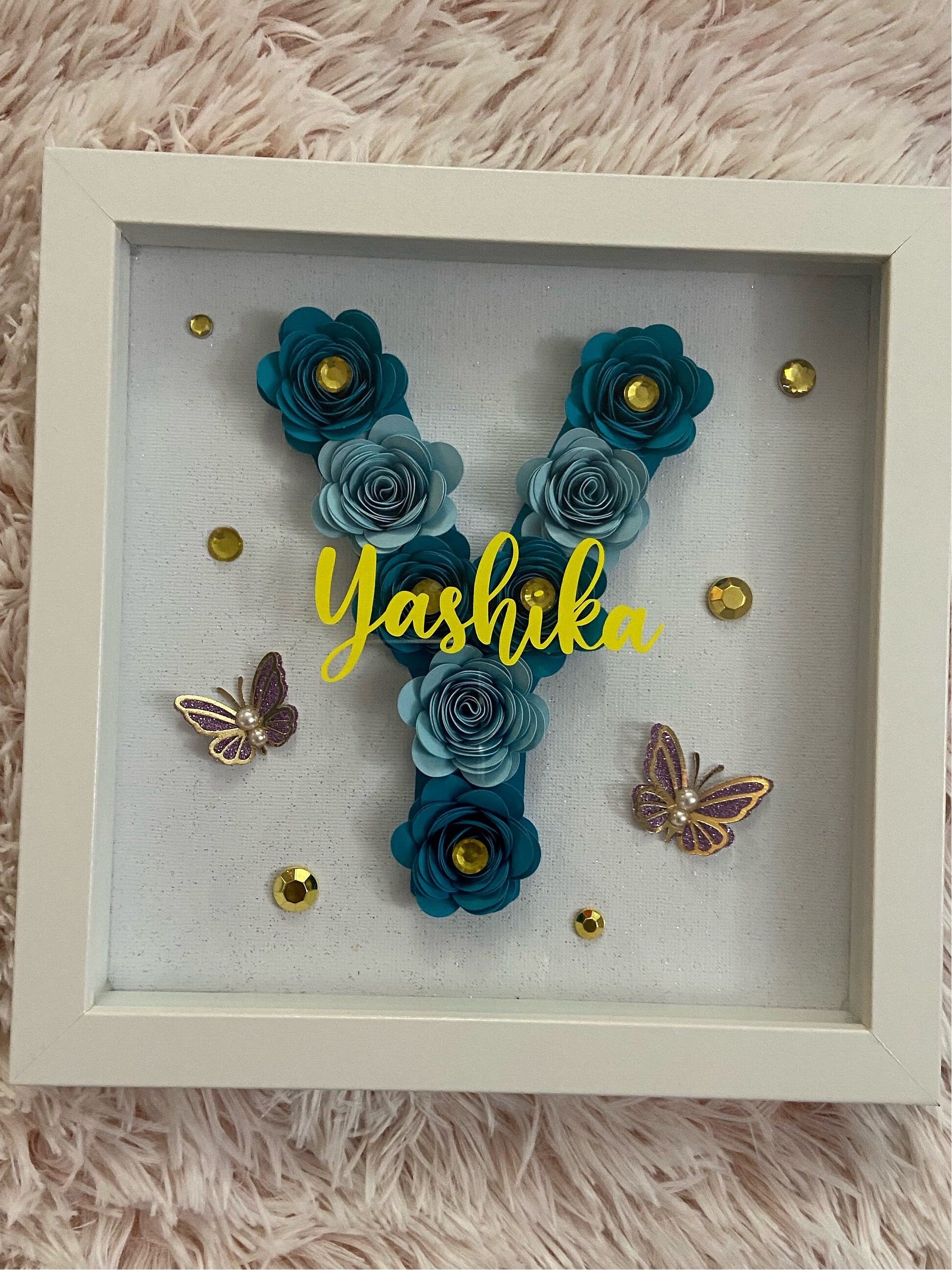 Personalised Initial Shadow Box, Custom Shadow Box, Paper flower Shadow Box, ShadowBox, Return Gifts, Initial Shadow Box, Birthday Gifts
