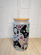 Gamer Glass Can, 16oz Libby Glass can, 12oz Glass can, Gifts for Boys, Frosted Glass Tumbler, Gamer Glass Tumbler, Glass Tumbler, Glass Can