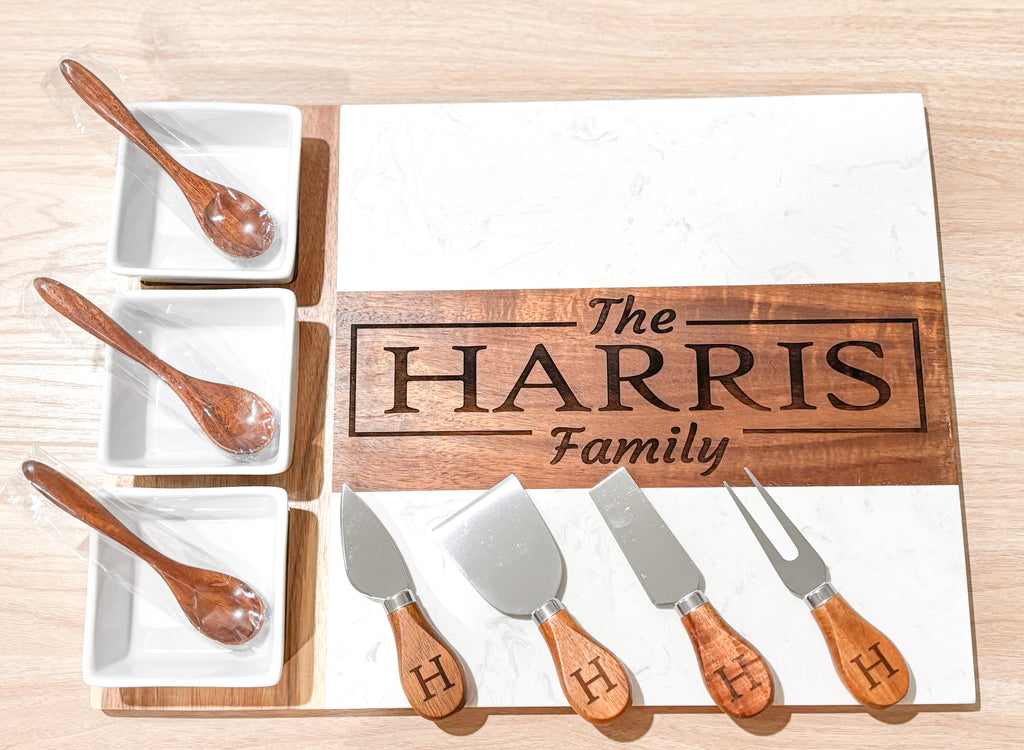 Custom Marble & Wood Charcuterie Board Gift Set – Personalized or Branded