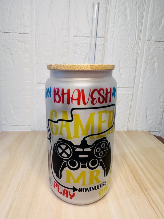 Gamer Glass Can, 16oz Libby Glass can, 12oz Glass can, Gifts for Gamer, Frosted Glass Tumbler, Gamer Glass Tumbler, Glass Tumbler, Glass Can