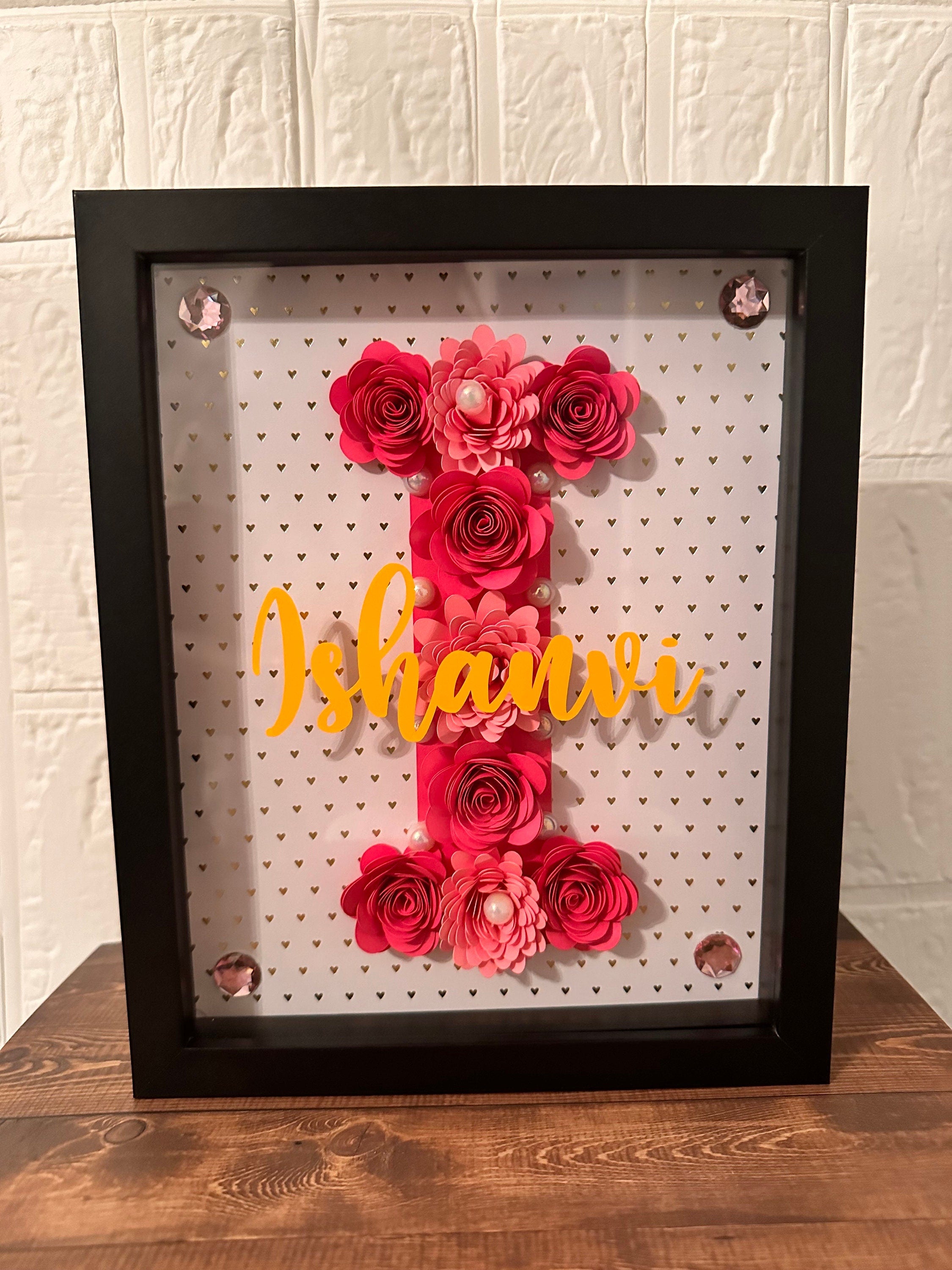 Personalised Initial Shadow Box, Custom Shadow Box, Paper flower Shadow Box, ShadowBox, Return Gifts, Initial Shadow Box, Birthday Gifts