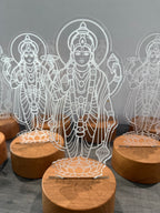Bulk set of Satyanarayana LED night lights with engraved acrylic panels on wooden bases - perfect Indian return gifts