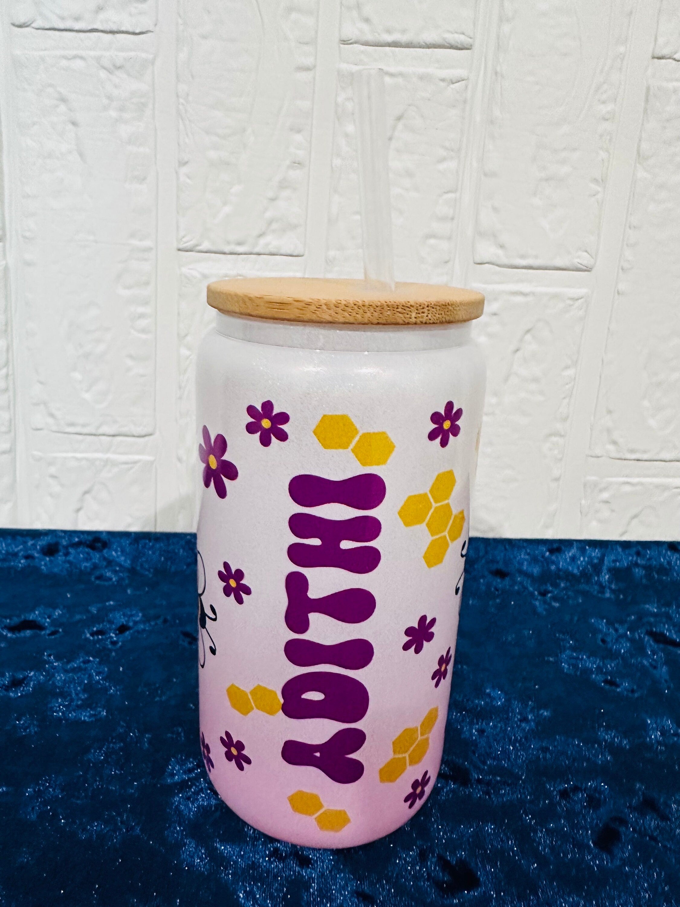 16oz Libby Glass can, Gradient Ombre Pink Glass can, Gifts for Girls, Shimmer Glass Tumbler, 16oz Glass Tumbler, Daisy Glass Tumbler