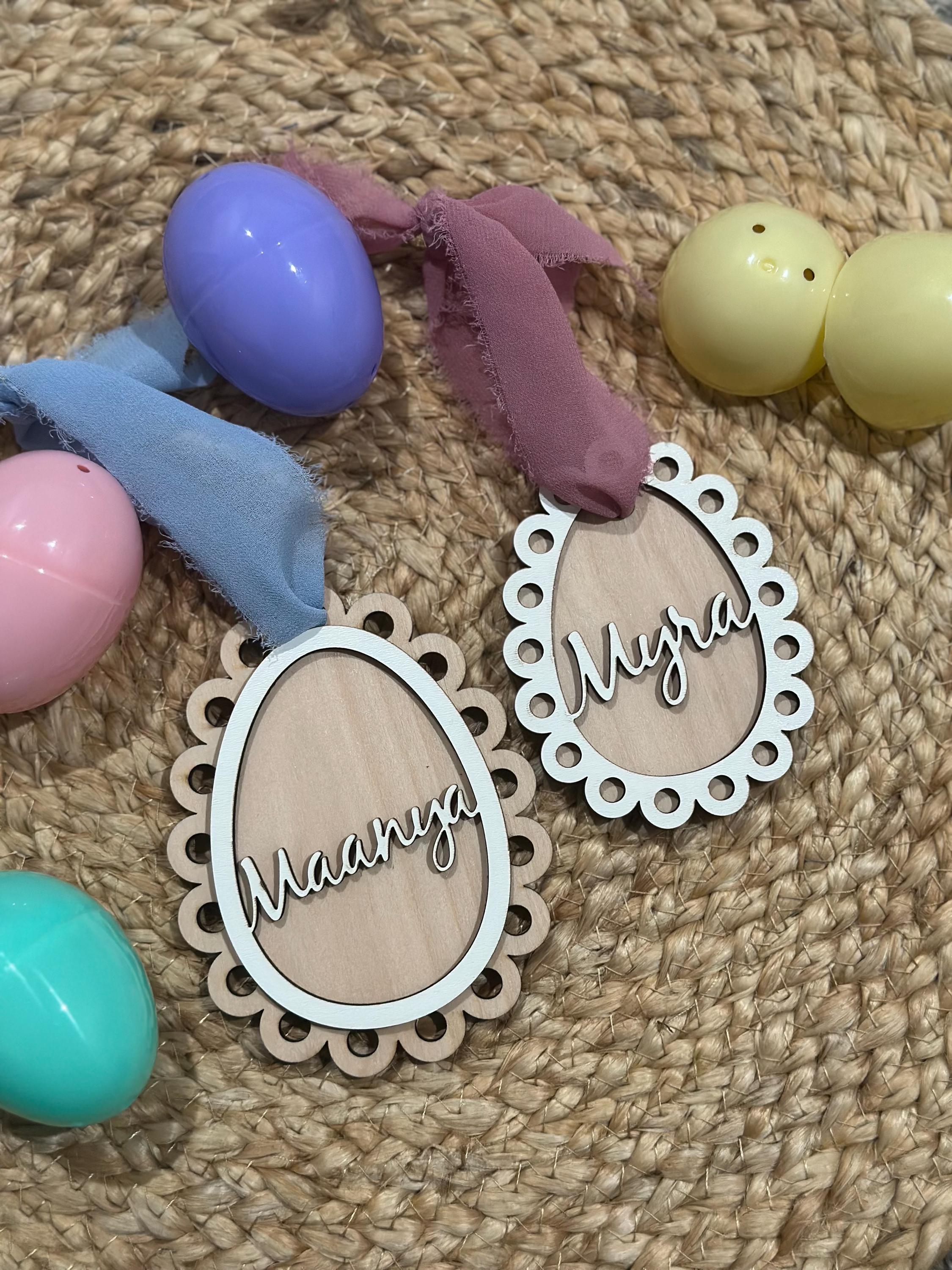 Personalized Easter Basket Tags | Custom Name Egg Ornaments | Laser Cut Wooden Easter Gift | Bunny Name Tag | Spring Decor | Basket tags