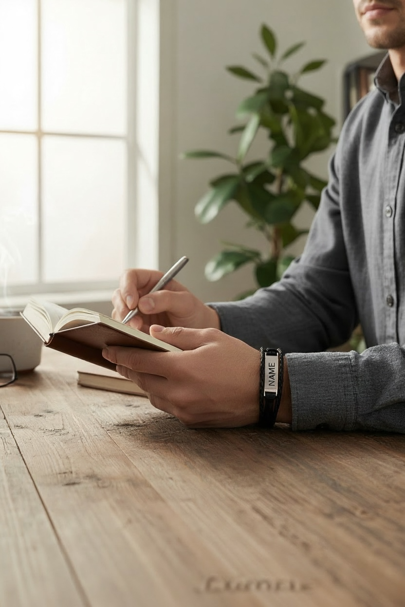 Personalized Men’s Leather Bracelet | Custom Name Engraved Bracelet | Valentine’s Gift for Him