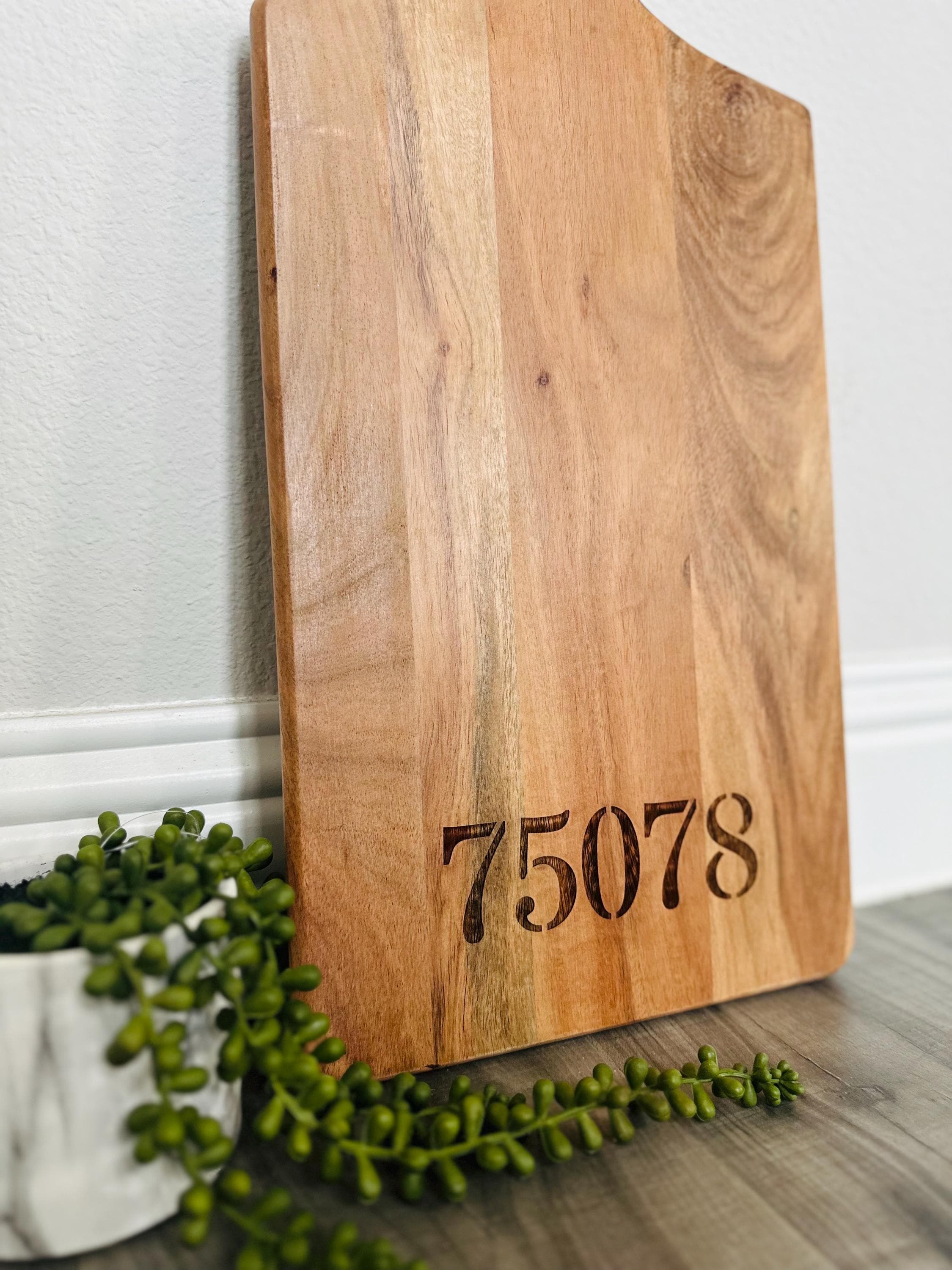 Personalized Acacia Wood Cutting Board, Custom Zip Code, Name, Business Logo, Laser Engraved Charcuterie Board, Realtor Gift, Housewarming