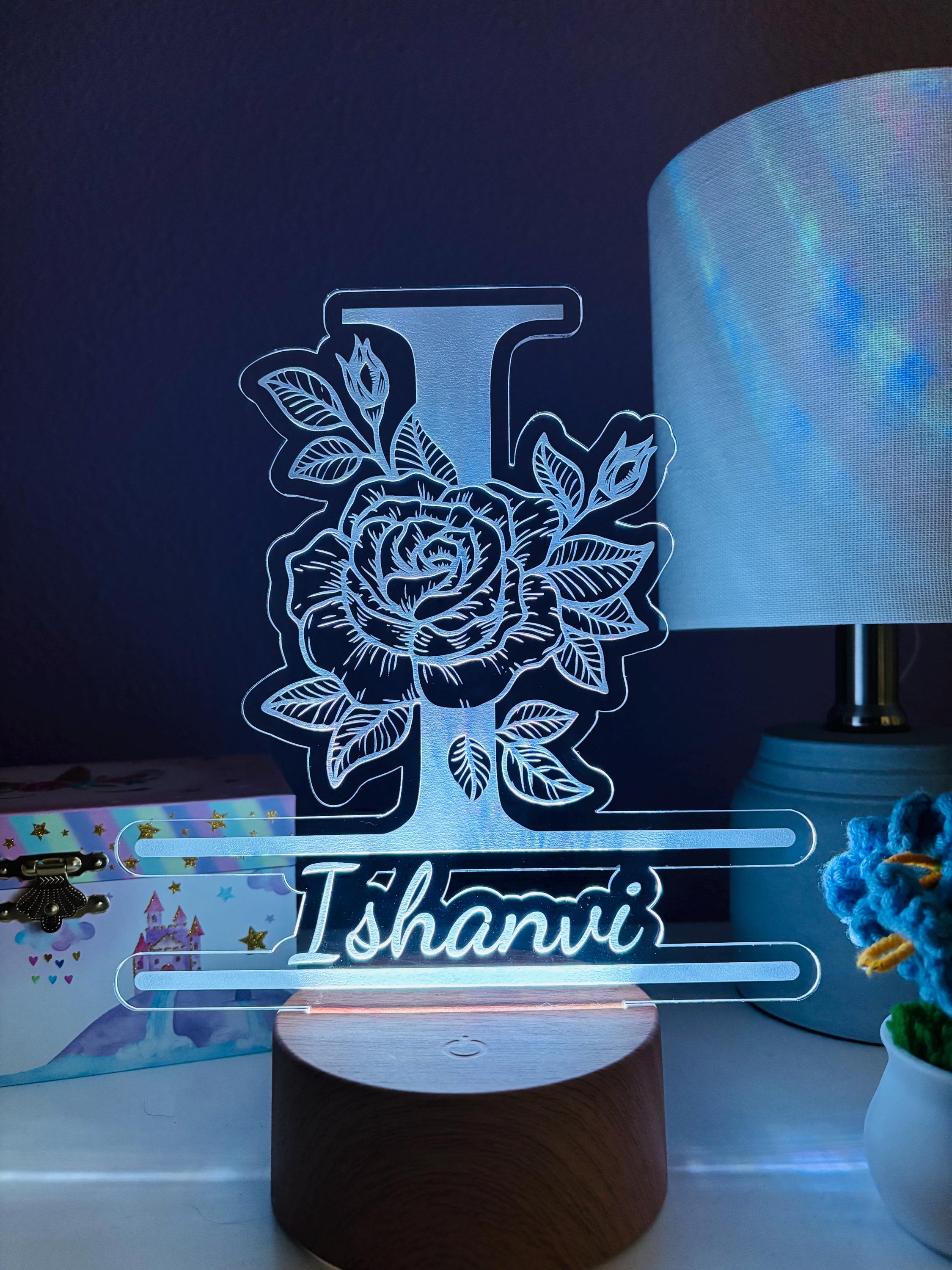 Custom LED Name Night Light – Personalized Acrylic Lamp with Floral Initial – Kids Room Decor, Baby Shower & Birthday Gift