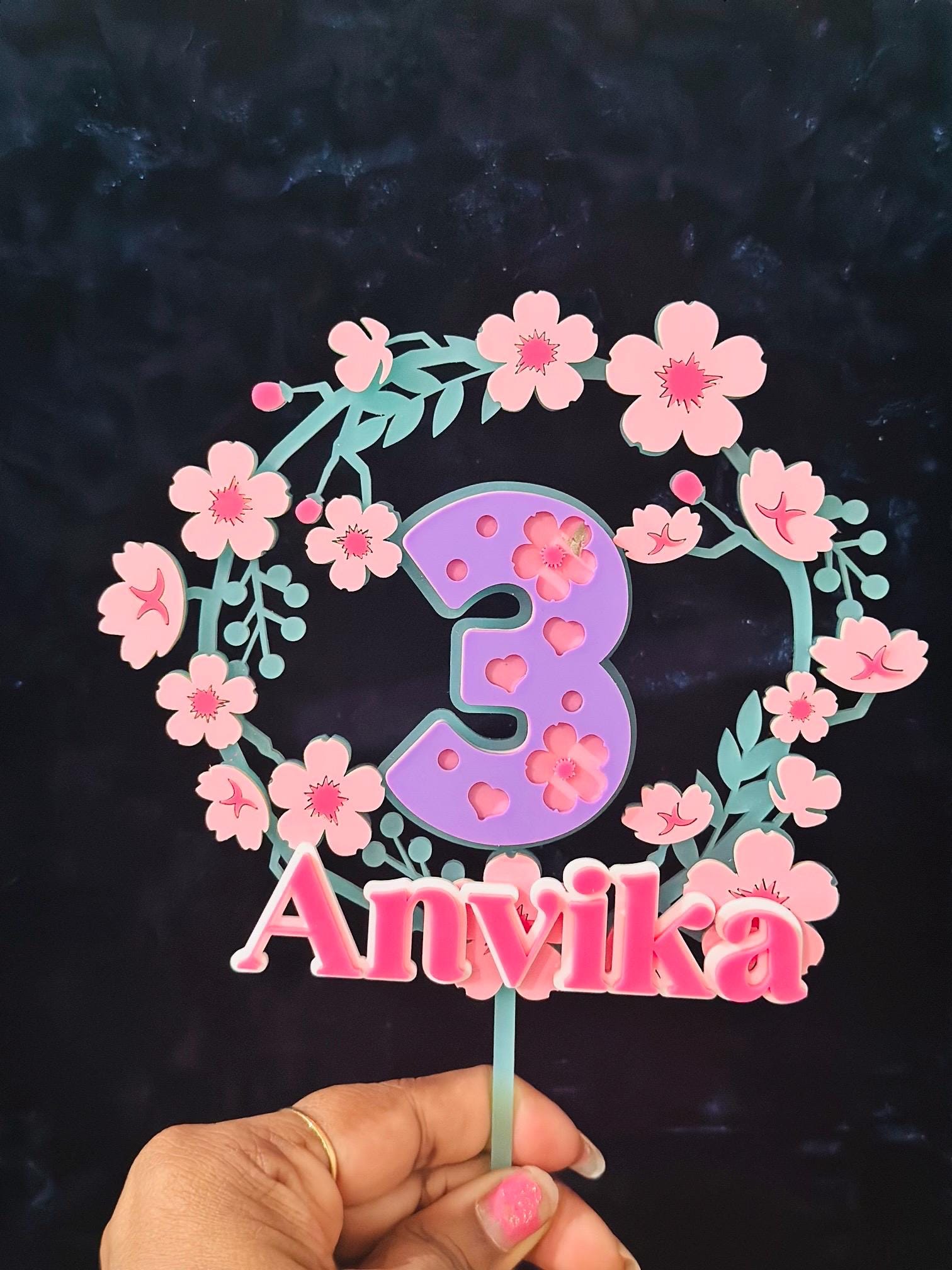 Acrylic Caketopper, Spring theme Caketopper, Floral Caketopper, Birthday Caketopper, Flowers Caketopper, Acrylic Birthday Caketopper, Party