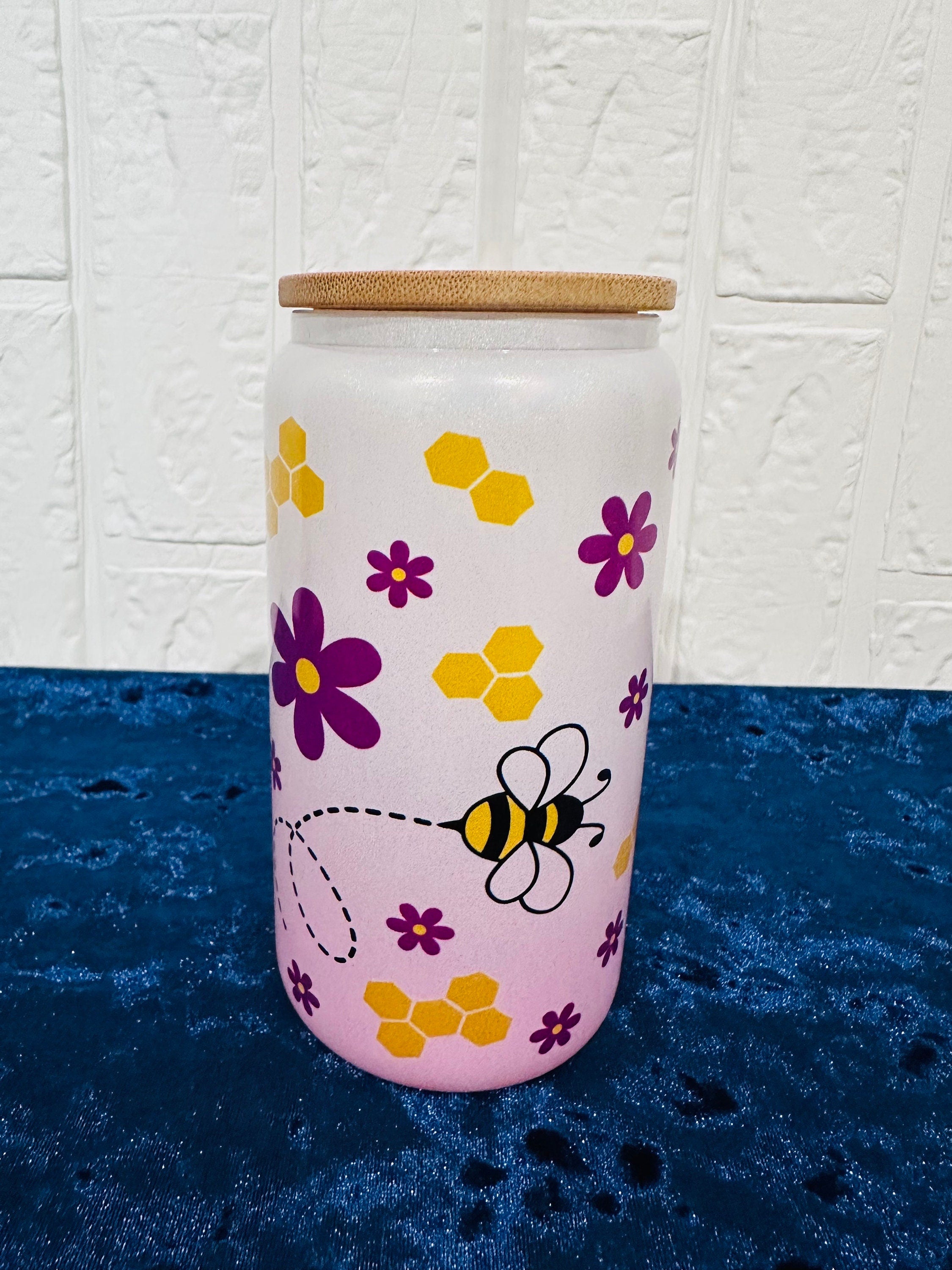 16oz Libby Glass can, Gradient Ombre Pink Glass can, Gifts for Girls, Shimmer Glass Tumbler, 16oz Glass Tumbler, Daisy Glass Tumbler