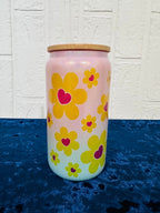 16oz Libby Glass can, Gradient Blue Pink Glass can, Gifts for Girls, Shimmer Glass Tumbler, 16oz Glass Tumbler, Daisy Glass Tumbler