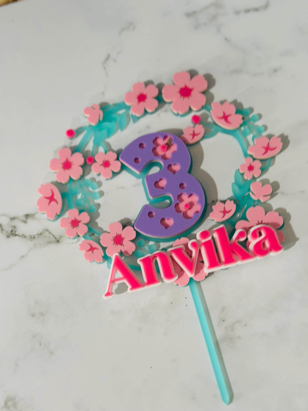 Acrylic Caketopper, Spring theme Caketopper, Floral Caketopper, Birthday Caketopper, Flowers Caketopper, Acrylic Birthday Caketopper, Party