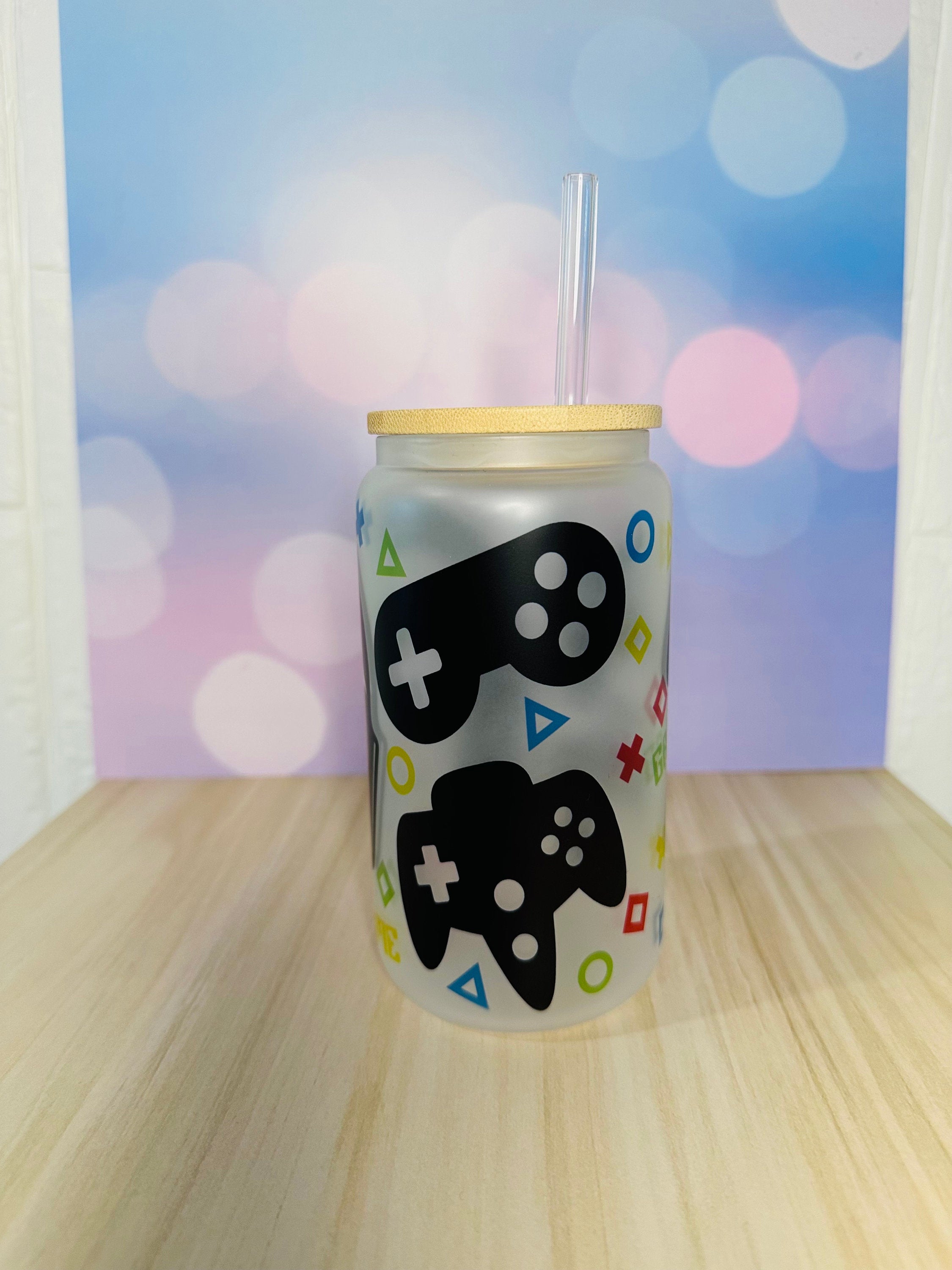 Gamer Glass Can, 16oz Libby Glass can, 12oz Glass can, Gifts for Gamer, Frosted Glass Tumbler, Gamer Glass Tumbler, Glass Tumbler, Glass Can