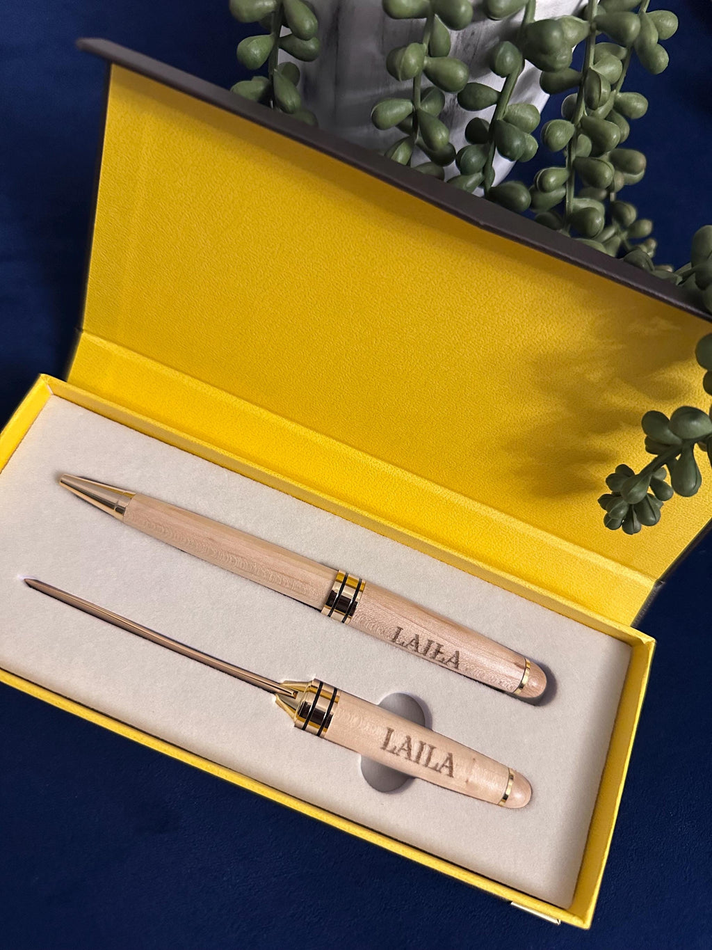 Maple Desk Gift Set with Pen and Letter Opener, Engraved Pen Set with Leather Case, Laser Engraved Pen Set with Laser Engraved Case
