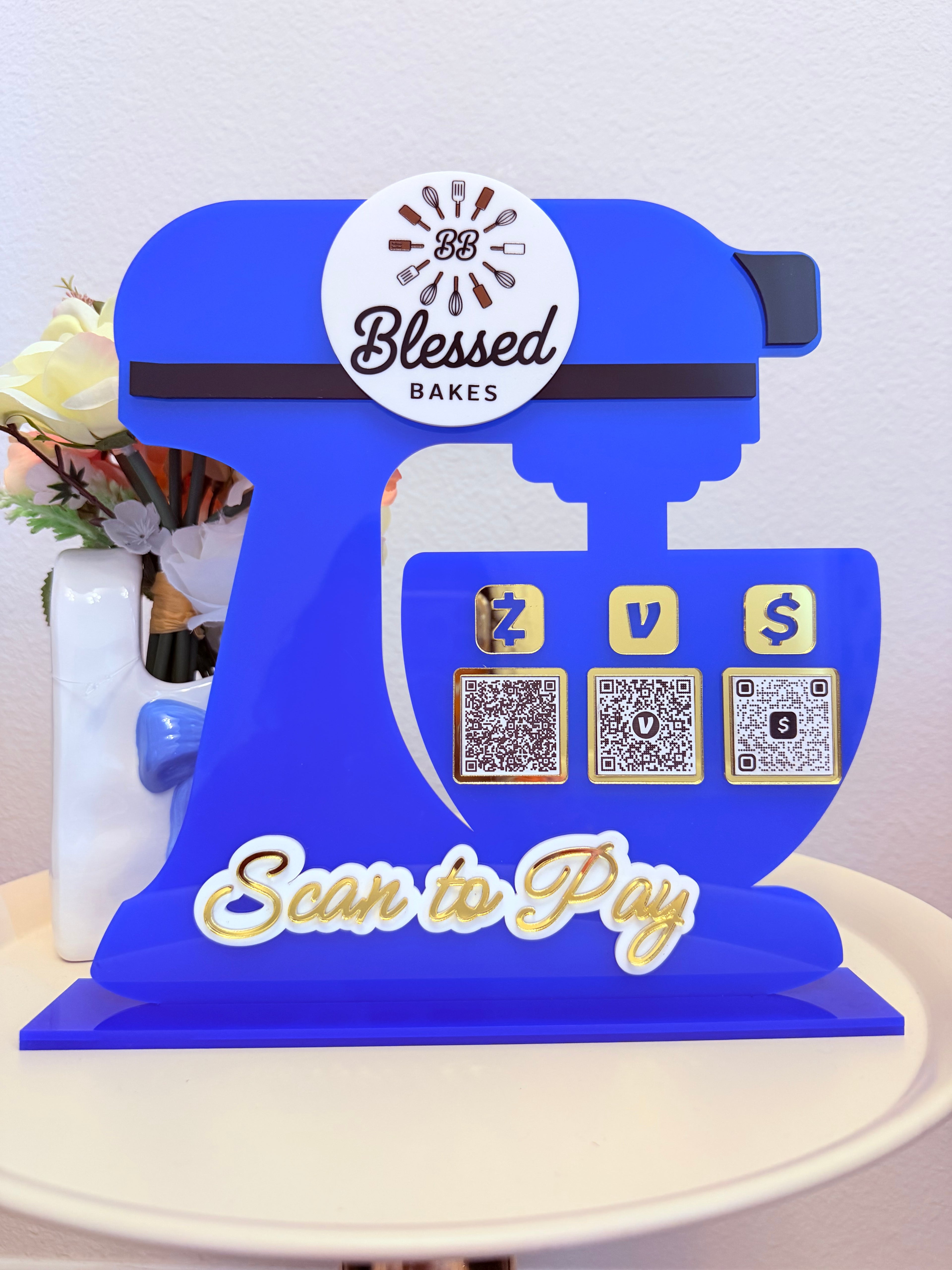 Custom Acrylic Stand Mixer QR Sign for Business – Payments, Socials & More