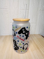 Gamer Glass Can, 16oz Libby Glass can, 12oz Glass can, Gifts for Boys, Frosted Glass Tumbler, Gamer Glass Tumbler, Glass Tumbler, Glass Can