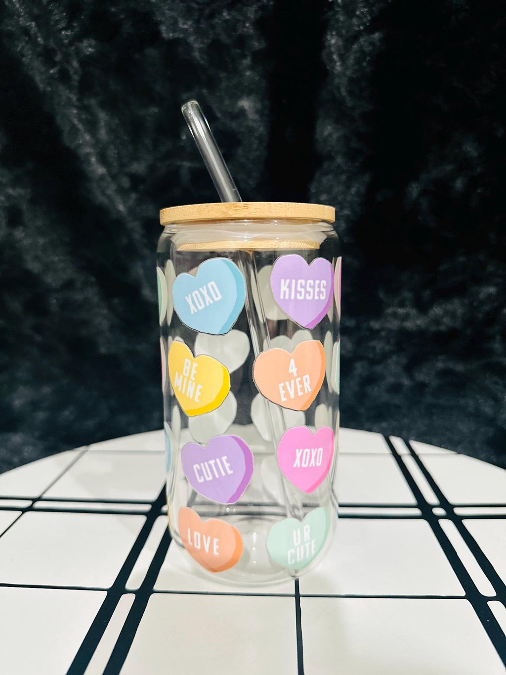 valentine Glass can, Hearts Glass can, 16oz Glass can, Libby Glass Can, Valentine Gifts for her, Valentine Gifts, Hearts Love Glass Can