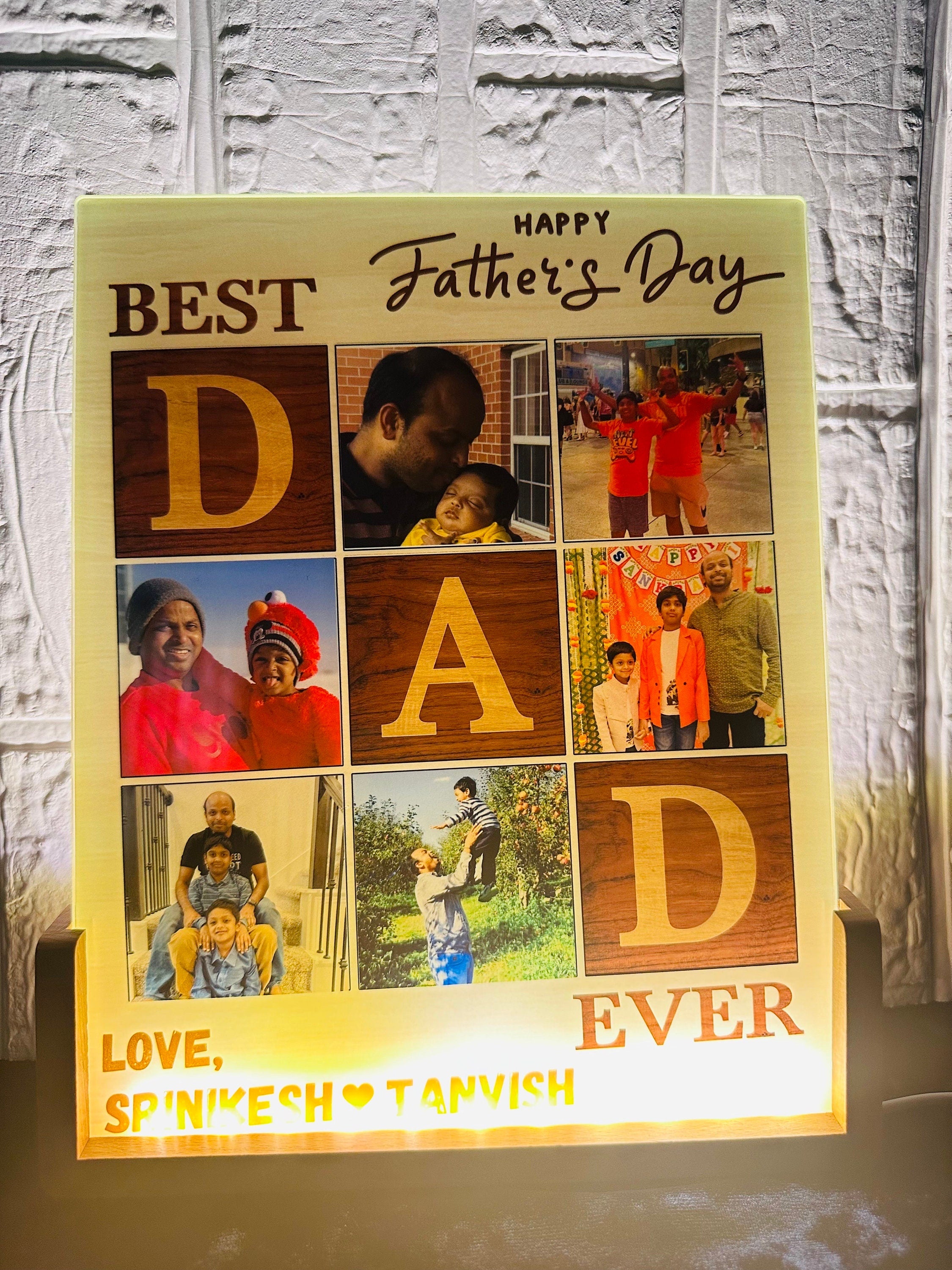 Father's Day Photo Frame with Light, Dad Gifts, Dad Photo frame, Light Frame, unique gifts, Unique Dad Gifts, Fathers day Gifts, Glass Frame