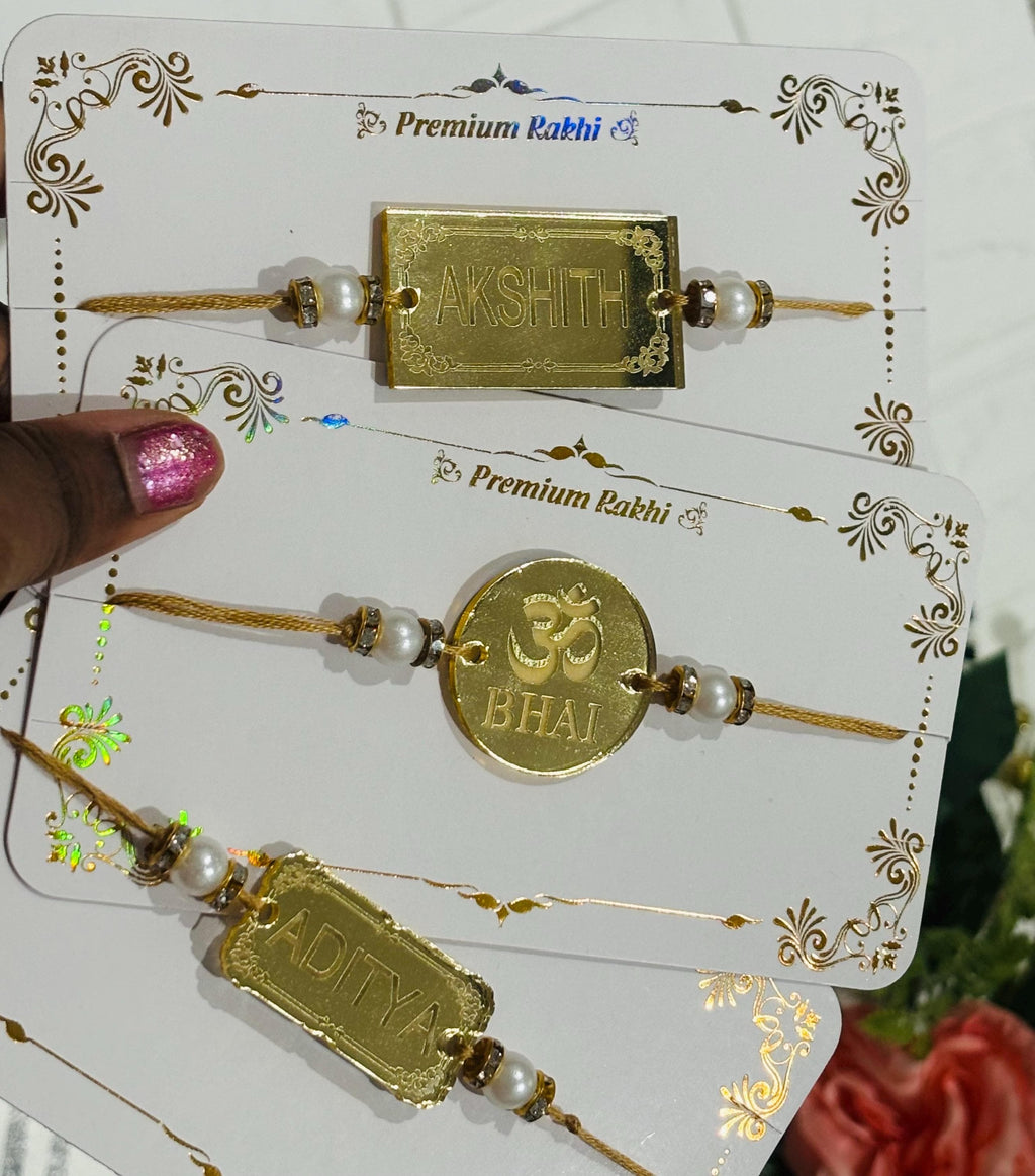 Gold Acrylic Rakhi, Engraved Rakhis, Rakhi, Rakhi for Brother, Rakhis, Custom Rakhis, Personalized Rakhis, Acrylic Rakhi, Custom Name Rakhis
