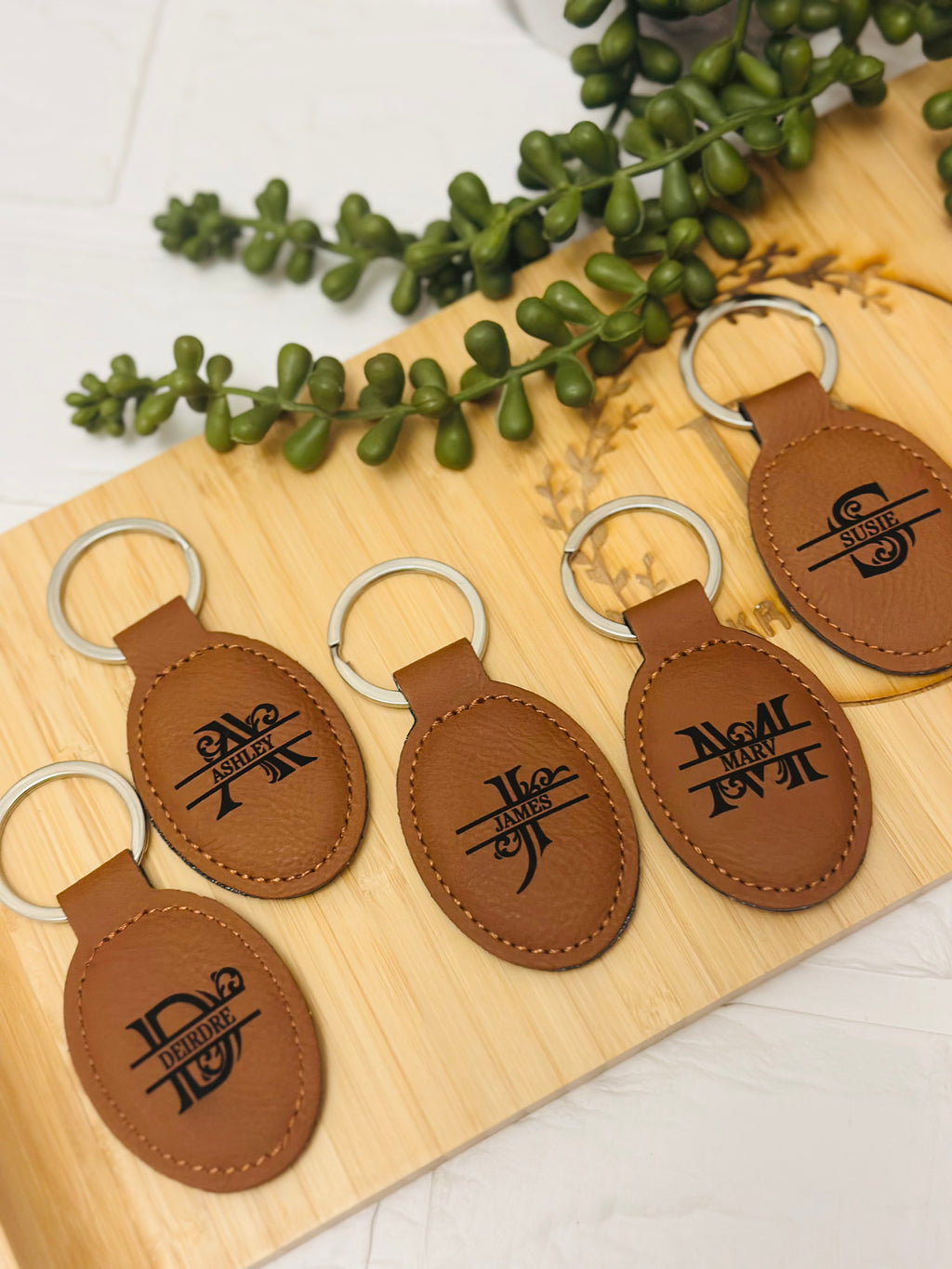 Custom Engraved Leather Keychain – Monogram, Logo, or Name