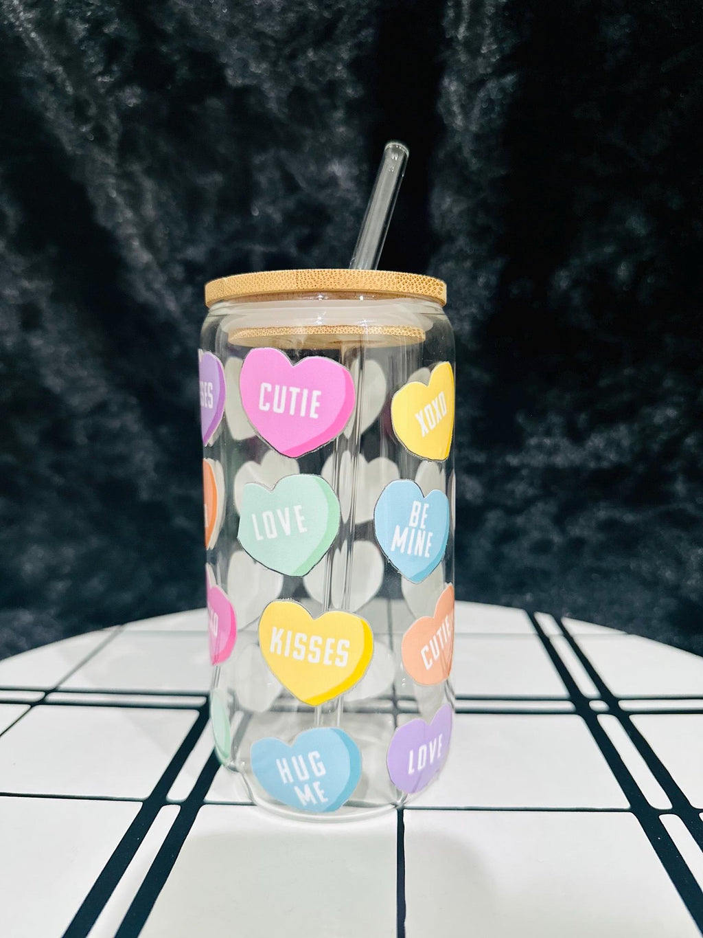valentine Glass can, Hearts Glass can, 16oz Glass can, Libby Glass Can, Valentine Gifts for her, Valentine Gifts, Hearts Love Glass Can