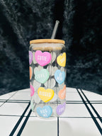 valentine Glass can, Hearts Glass can, 16oz Glass can, Libby Glass Can, Valentine Gifts for her, Valentine Gifts, Hearts Love Glass Can