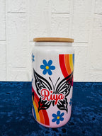 16oz Libby Glass can, Gradient Pink Glass can, Gifts for Girls, Shimmer Glass Tumbler, 16oz Glass Tumbler, Glass Tumbler, Butterfly GlassCan