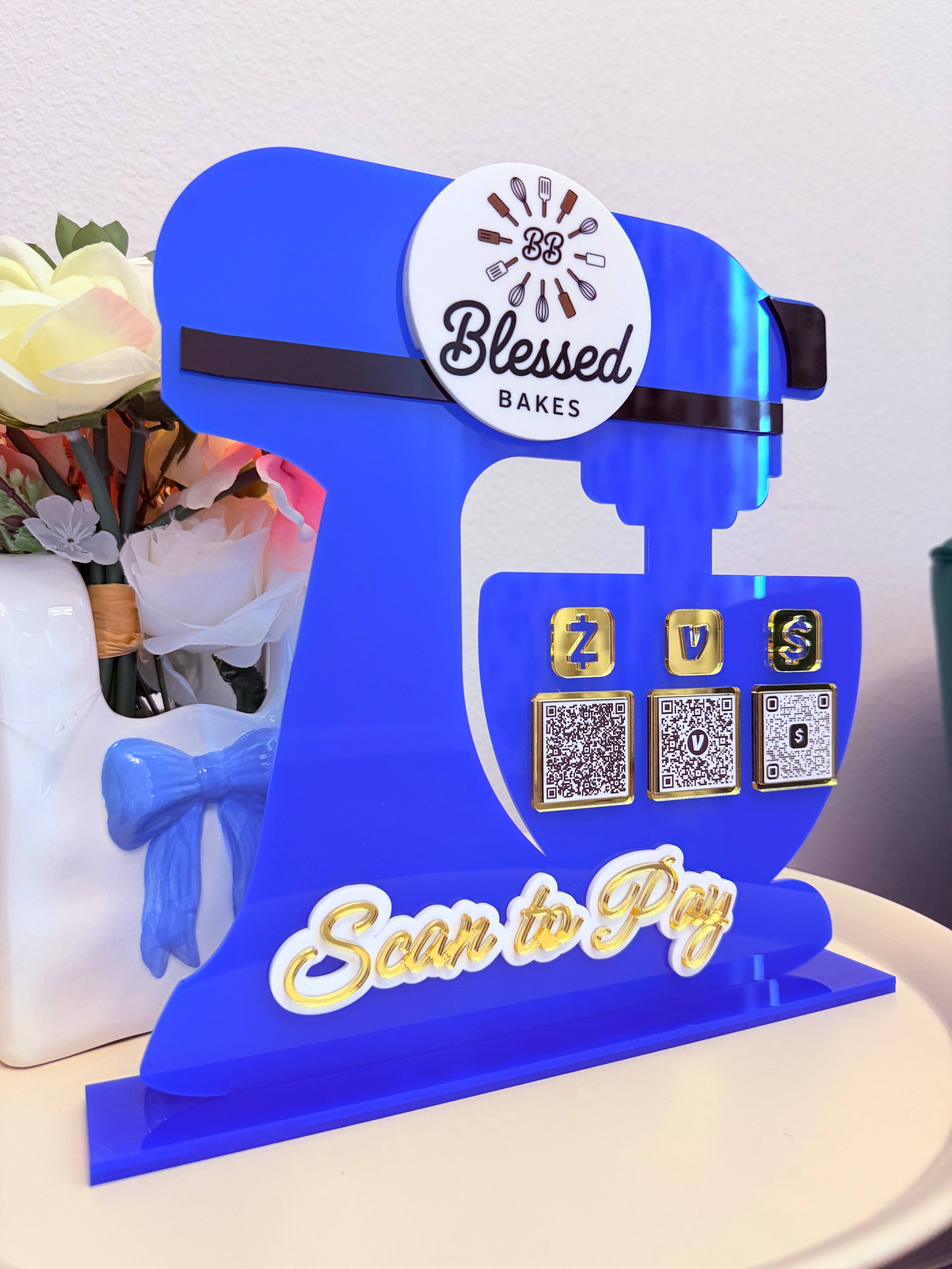 Custom Acrylic Stand Mixer QR Sign for Business – Payments, Socials & More