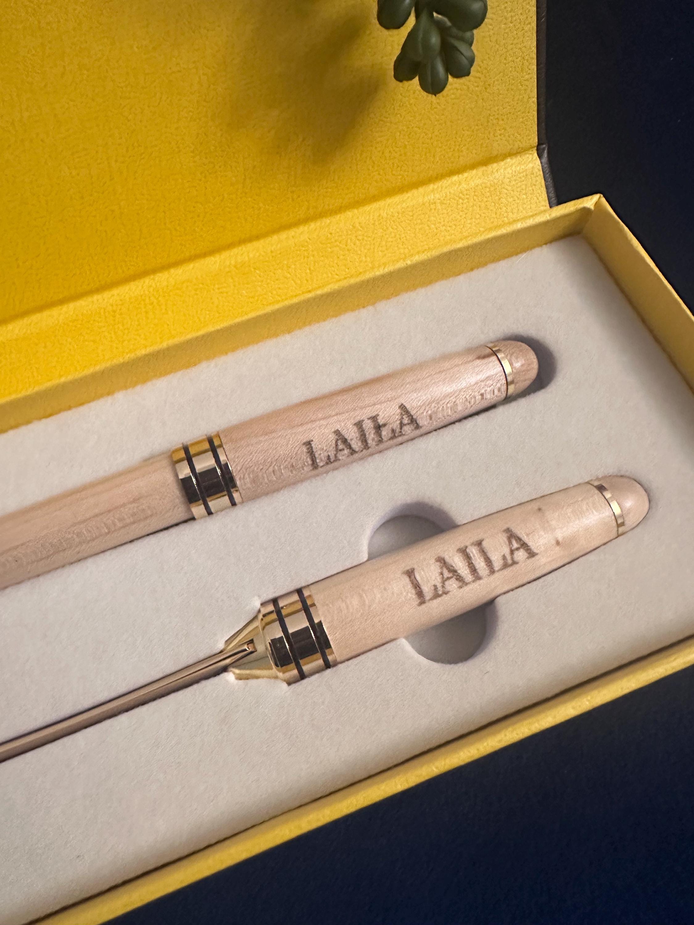 Maple Desk Gift Set with Pen and Letter Opener, Engraved Pen Set with Leather Case, Laser Engraved Pen Set with Laser Engraved Case