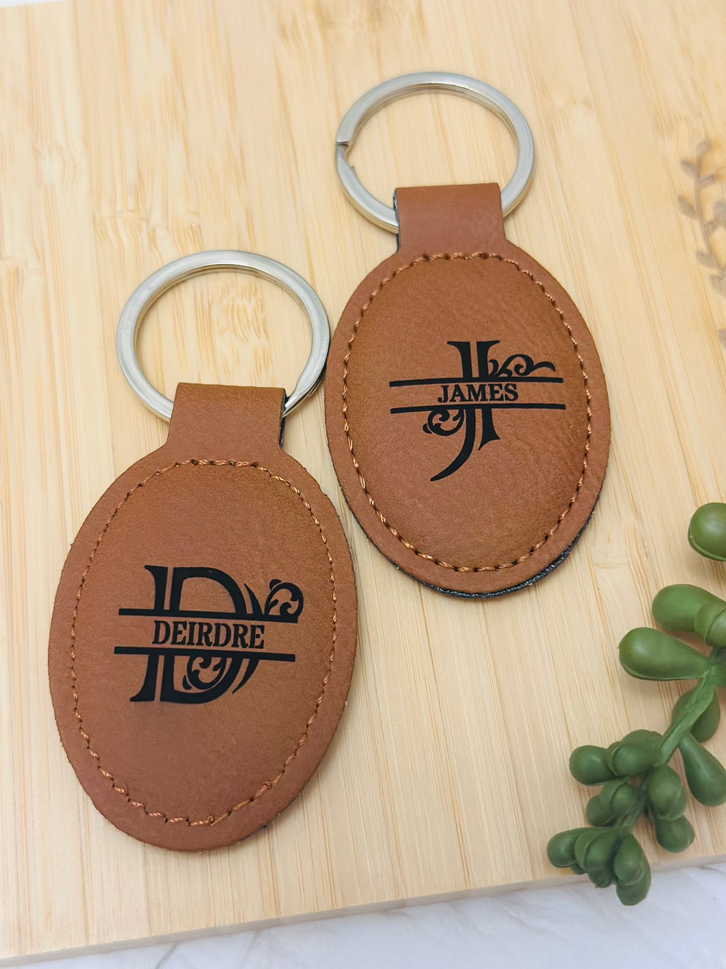 Custom Engraved Leather Keychain – Monogram, Logo, or Name