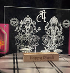 LED Engraved Acrylic Light Featuring Lakshmi & Ganesha, Custom Message, Housewarming Gift, Gifts, Customized Gifts, Led Light, Home Decor