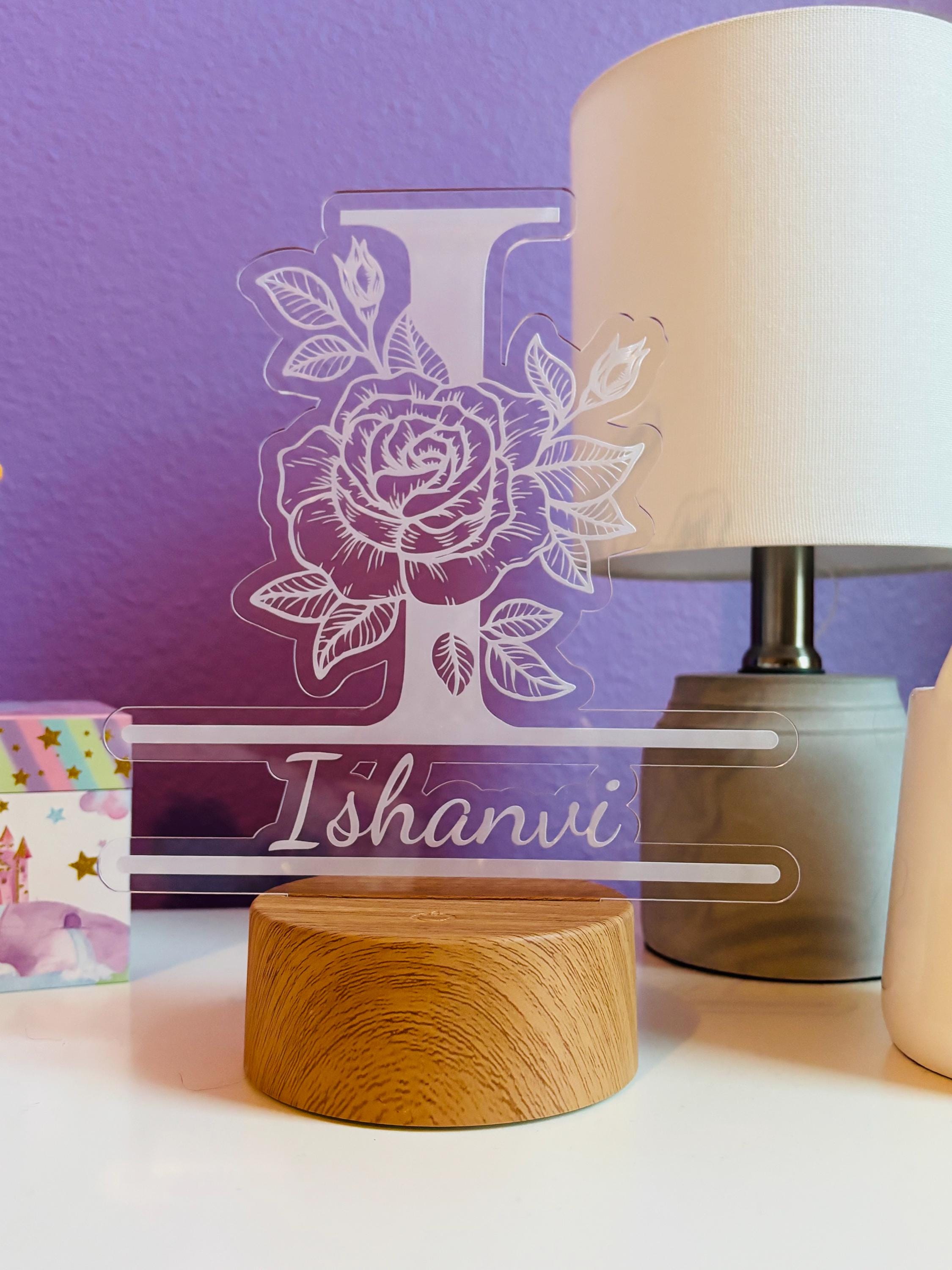 Custom LED Name Night Light – Personalized Acrylic Lamp with Floral Initial – Kids Room Decor, Baby Shower & Birthday Gift