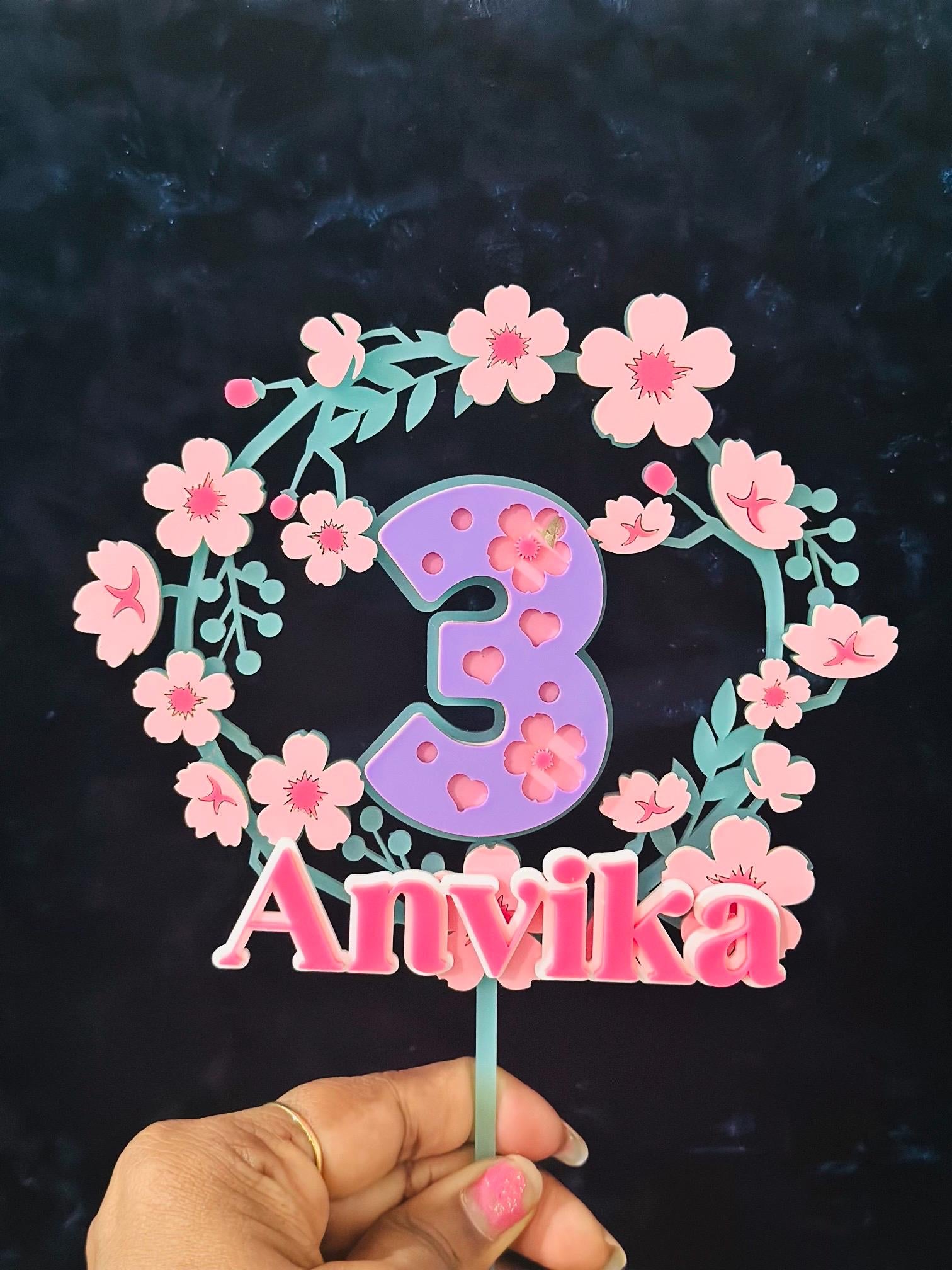 Acrylic Caketopper, Spring theme Caketopper, Floral Caketopper, Birthday Caketopper, Flowers Caketopper, Acrylic Birthday Caketopper, Party