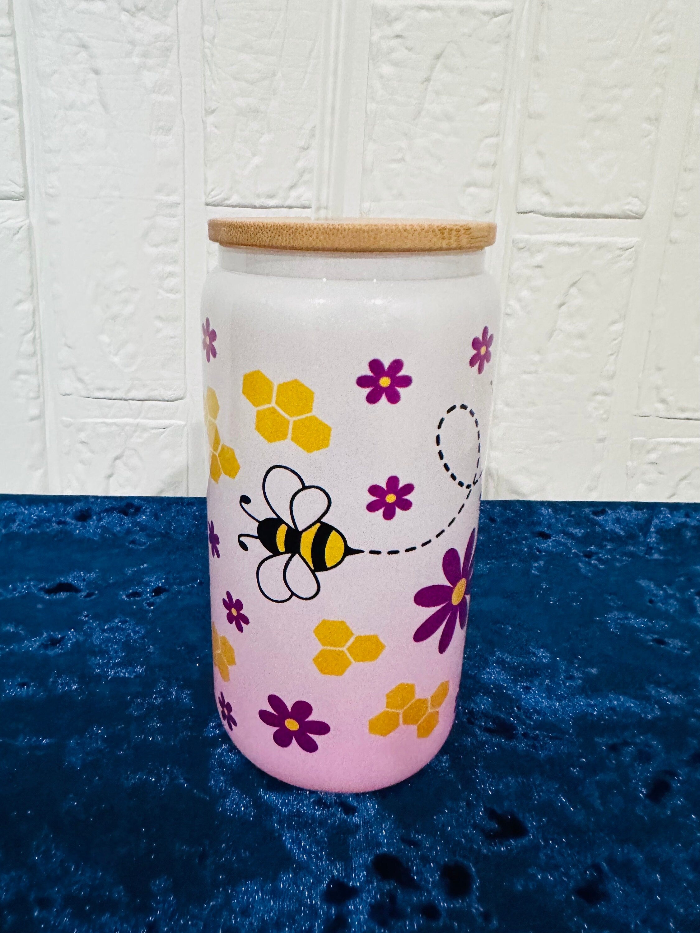 16oz Libby Glass can, Gradient Ombre Pink Glass can, Gifts for Girls, Shimmer Glass Tumbler, 16oz Glass Tumbler, Daisy Glass Tumbler