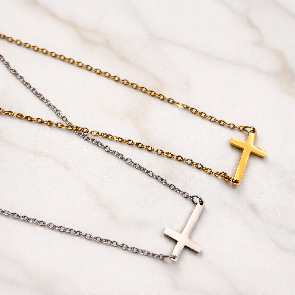 Custom Engraved Side Cross Necklace – Personalized Christian Jewelry Gift for Him or Her