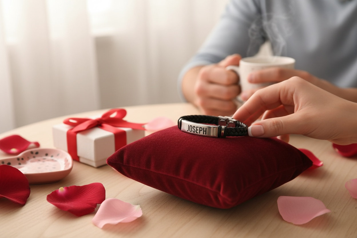Personalized Men’s Leather Bracelet | Custom Name Engraved Bracelet | Valentine’s Gift for Him
