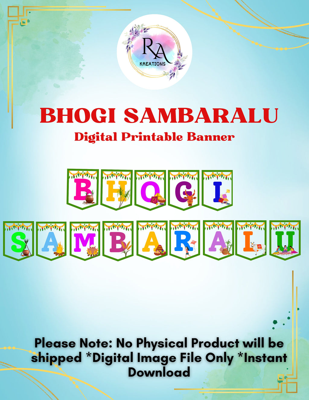 Bhogi Sambaralu Banner Digital Download, Bhogi Banner, Bhogi Digital Banner , Bhogi Printable Banner, Indian Festival Banner