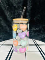 valentine Glass can, Hearts Glass can, 16oz Glass can, Libby Glass Can, Valentine Gifts for her, Valentine Gifts, Hearts Love Glass Can