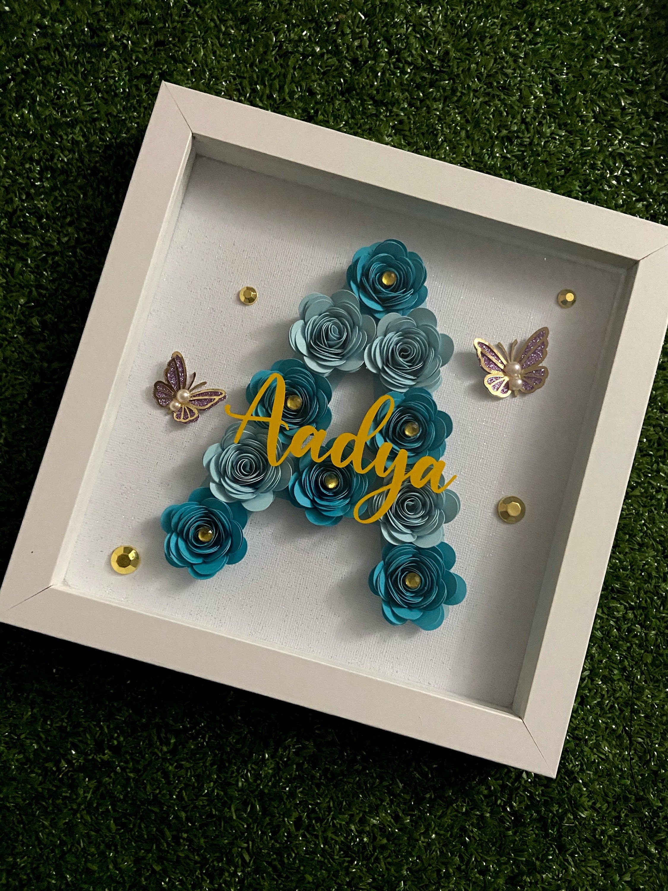 Personalised Initial Shadow Box, Custom Shadow Box, Paper flower Shadow Box, ShadowBox, Return Gifts, Initial Shadow Box, Birthday Gifts