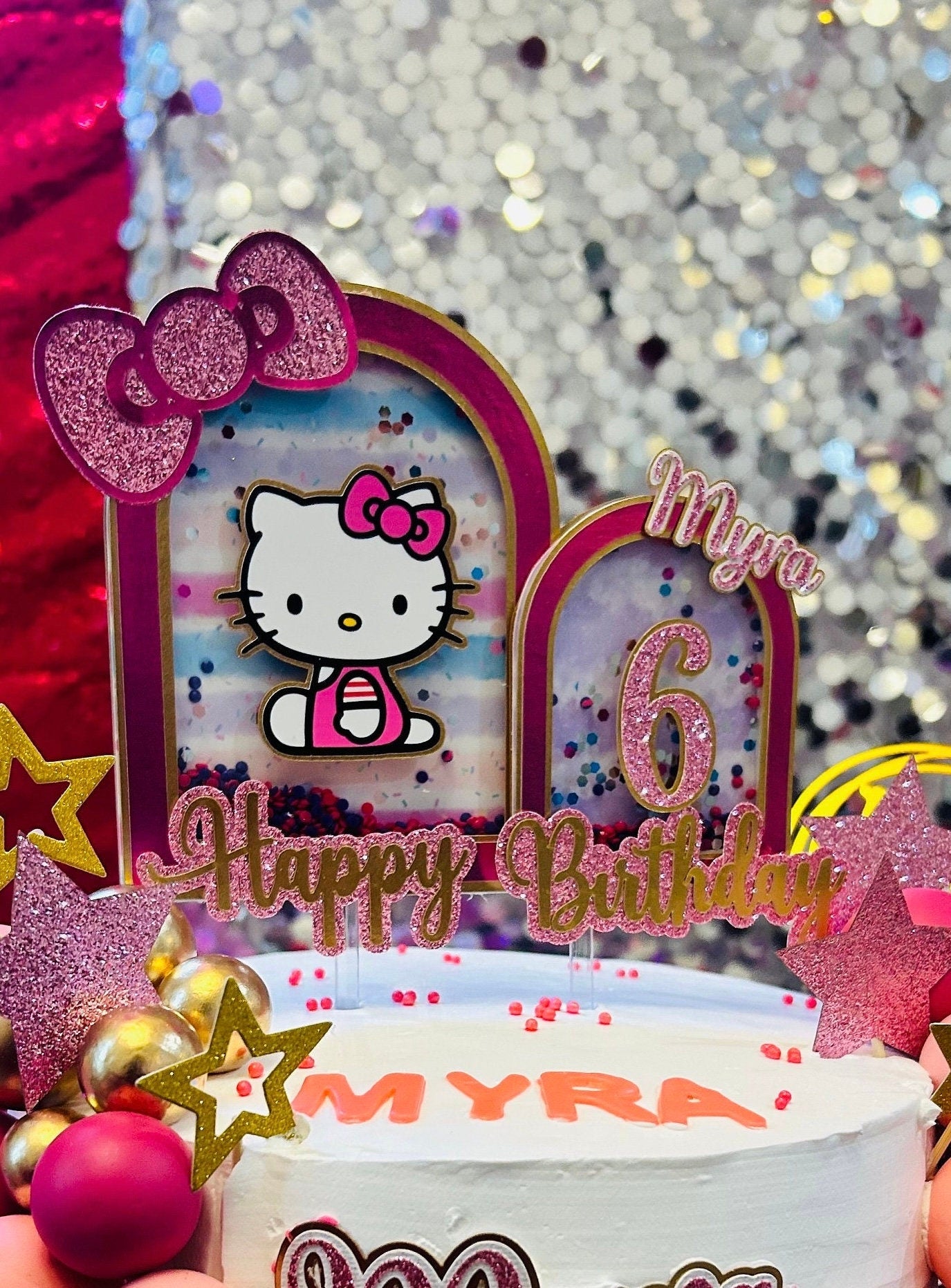 Custom Cake Topper, Birthday Cake Topper, Hello Kitty Cake Topper, Cake Topper, Personalized Cake Topper, Birthday, Birthday Party Supplies