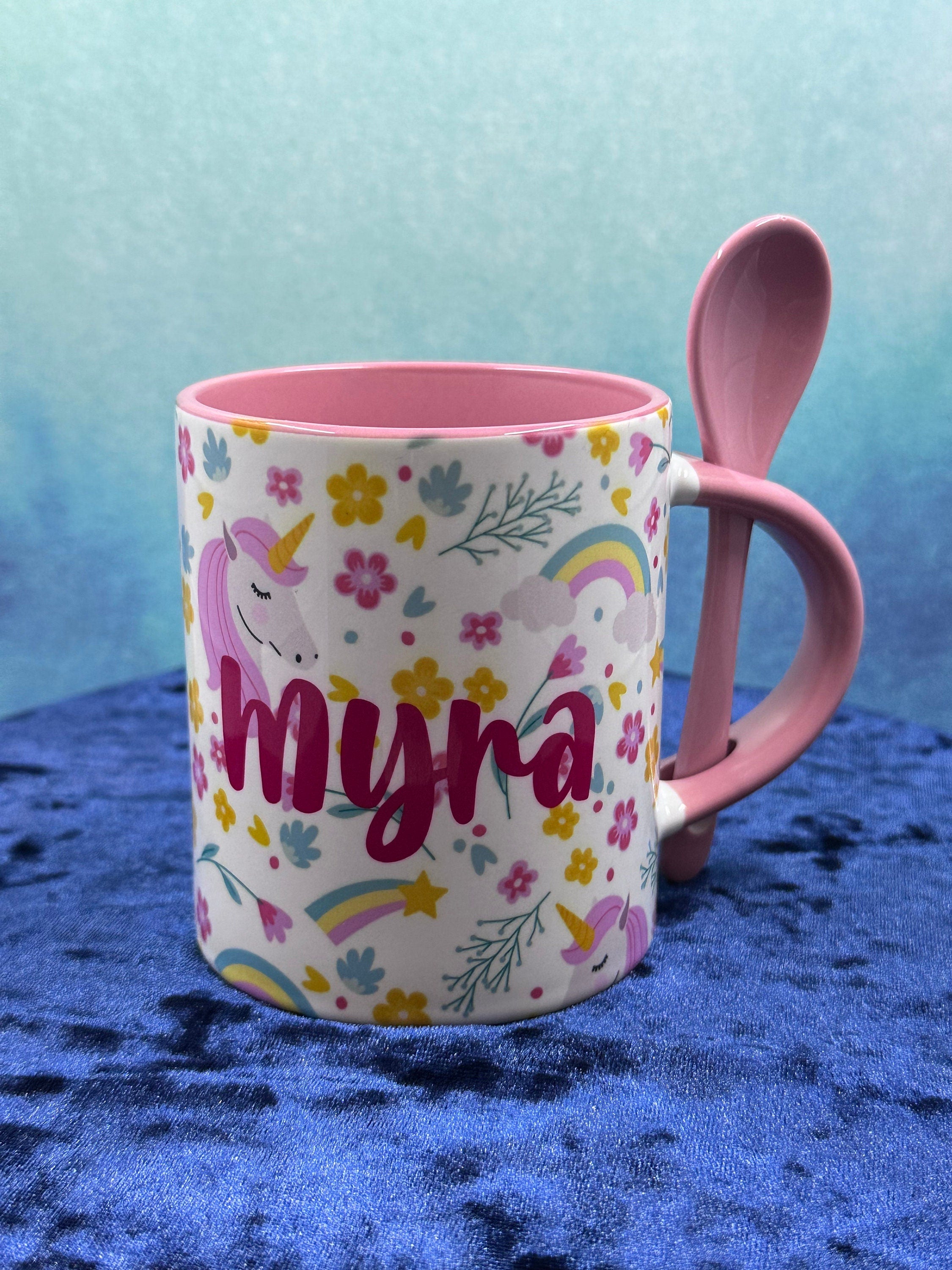 Personalized Unicorn Mug, Unicorn Mug, 11oz Mug with spoon, Return Gifts, Kids Mugs, Kids Return Gifts, Kids Drinkware, Unicorn Return Gifts