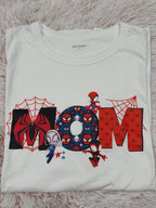 Custom white DTF t-shirt with Spider Mom birthday design